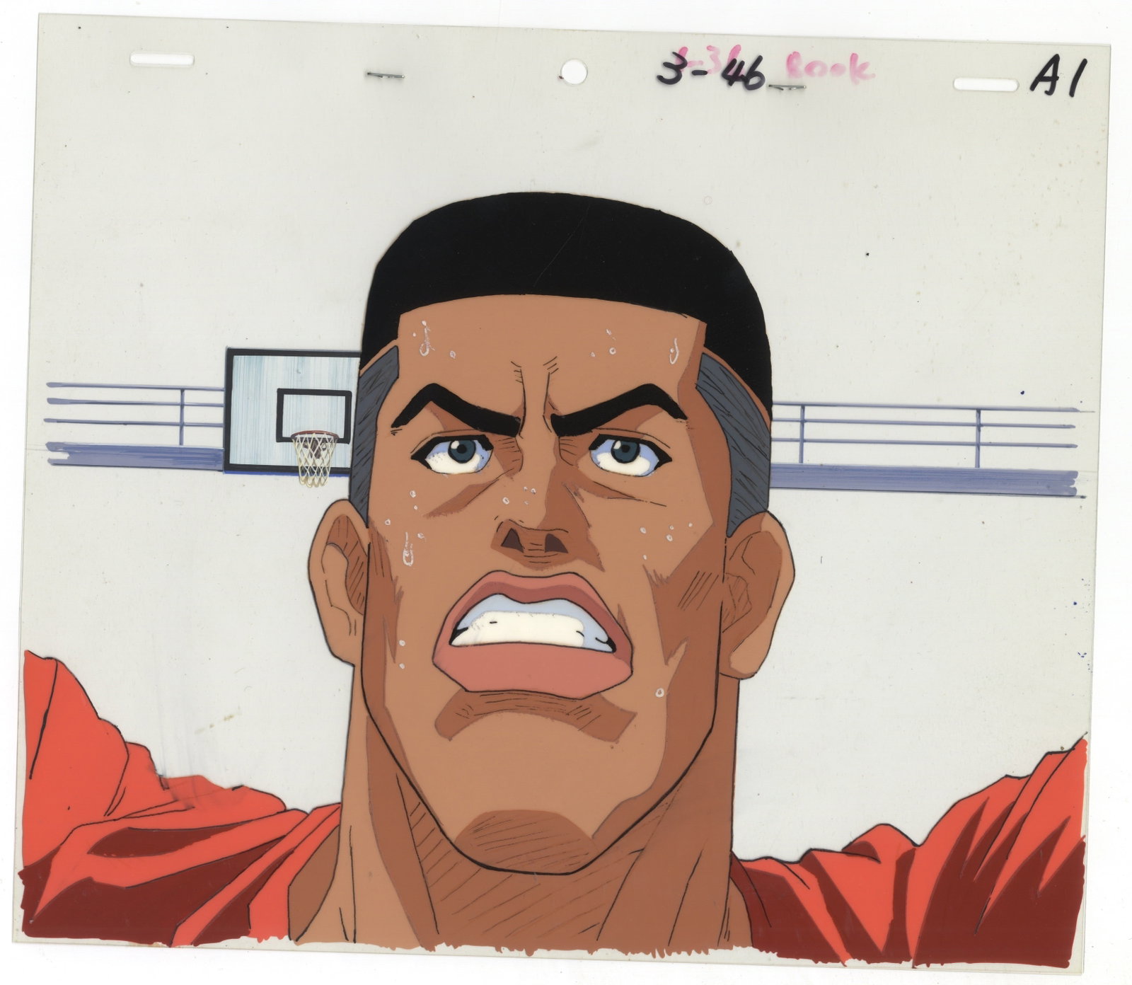 Takenori Akagi, Authentic Slam Dunk Anime Cels: Character: Takenori Akagi Series: Slam Dunk Studio: Toei Animation Date: 1993-1996 Condition: Cels stapled together. pp 18000 Ref: DGM569