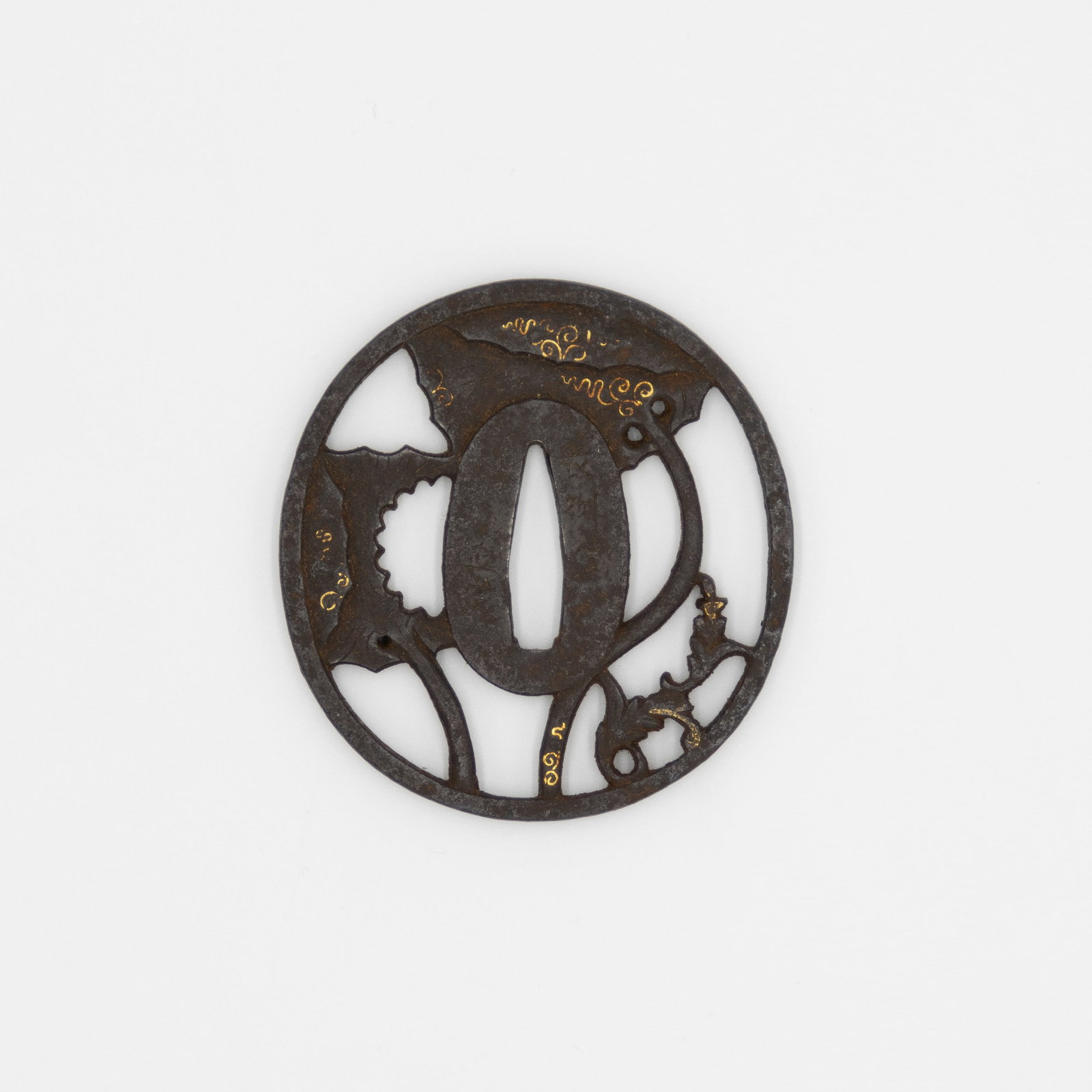 19th century Tsuba Signed Masasada, Vine and Leaf Design: 19th century Iron Tsuba Signed Masasada with Vine and Leaf Design Size: 7.2 x 6.9 x 0.4, (C) 2.7 x 0.7 cm Ref: JG0526NL22