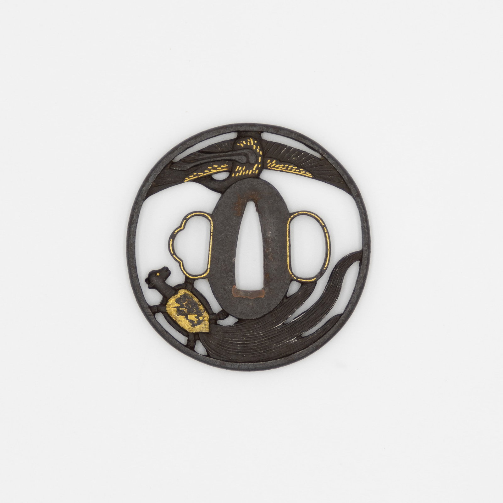 19th century Iron Sukashi Tsuba with Motifs of Longevity (1 of 2)