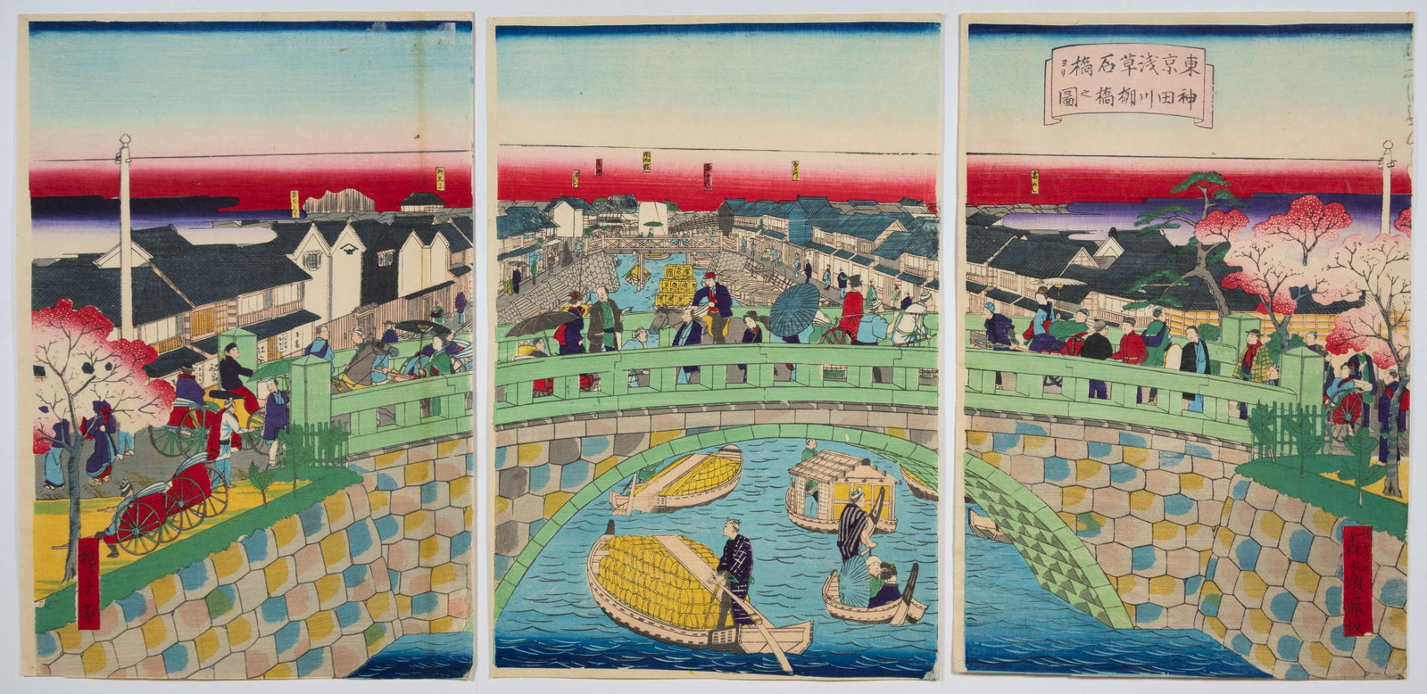 Hiroshige III, Yanagi Bridge, Asakusa, Tokyo, Meiji, Ukiyo-e (1 of 2)