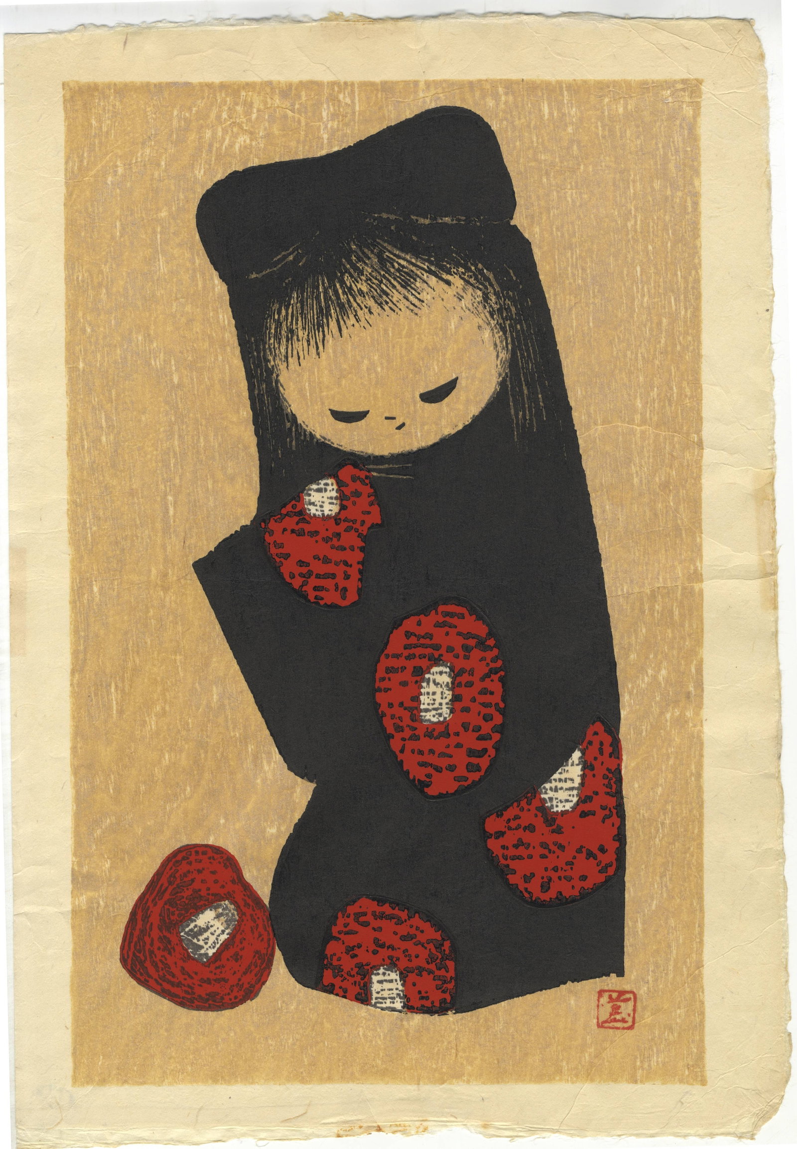 Kaoru Kawano, Camellia (B), Sosaku-Hanga, Japanese Art (1 of 2)