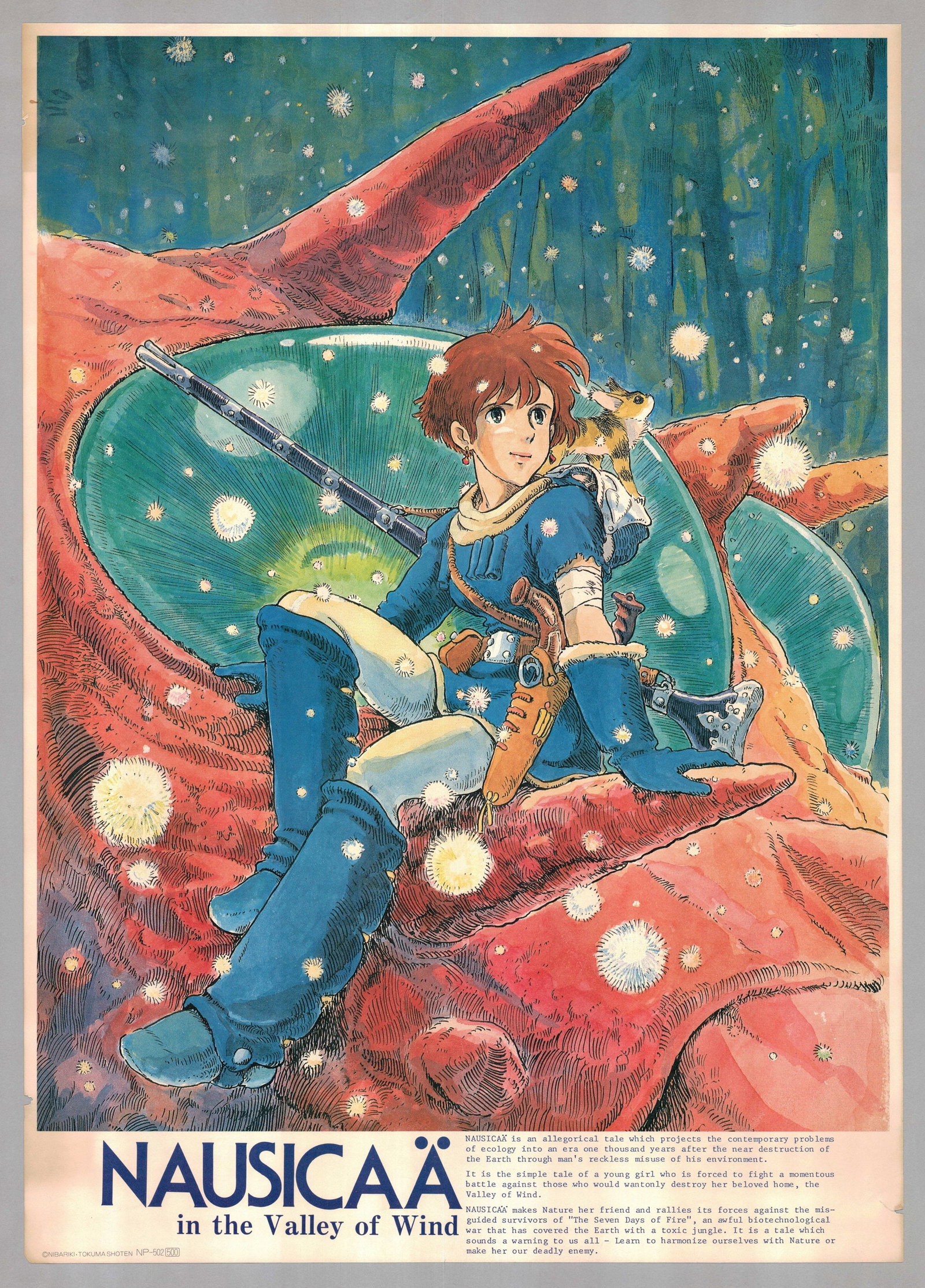 Authentic Nausicaa of the Valley of the Wind Poster: Character(s): Nausicaa, Teto Title: Nausicaa of the Valley of the Wind Series: Nausicaa of the Valley of the Wind (1984) Studio: Topcraft Director: Hayao Miyazaki Date: 1984 Size: B2 Condition: Crease