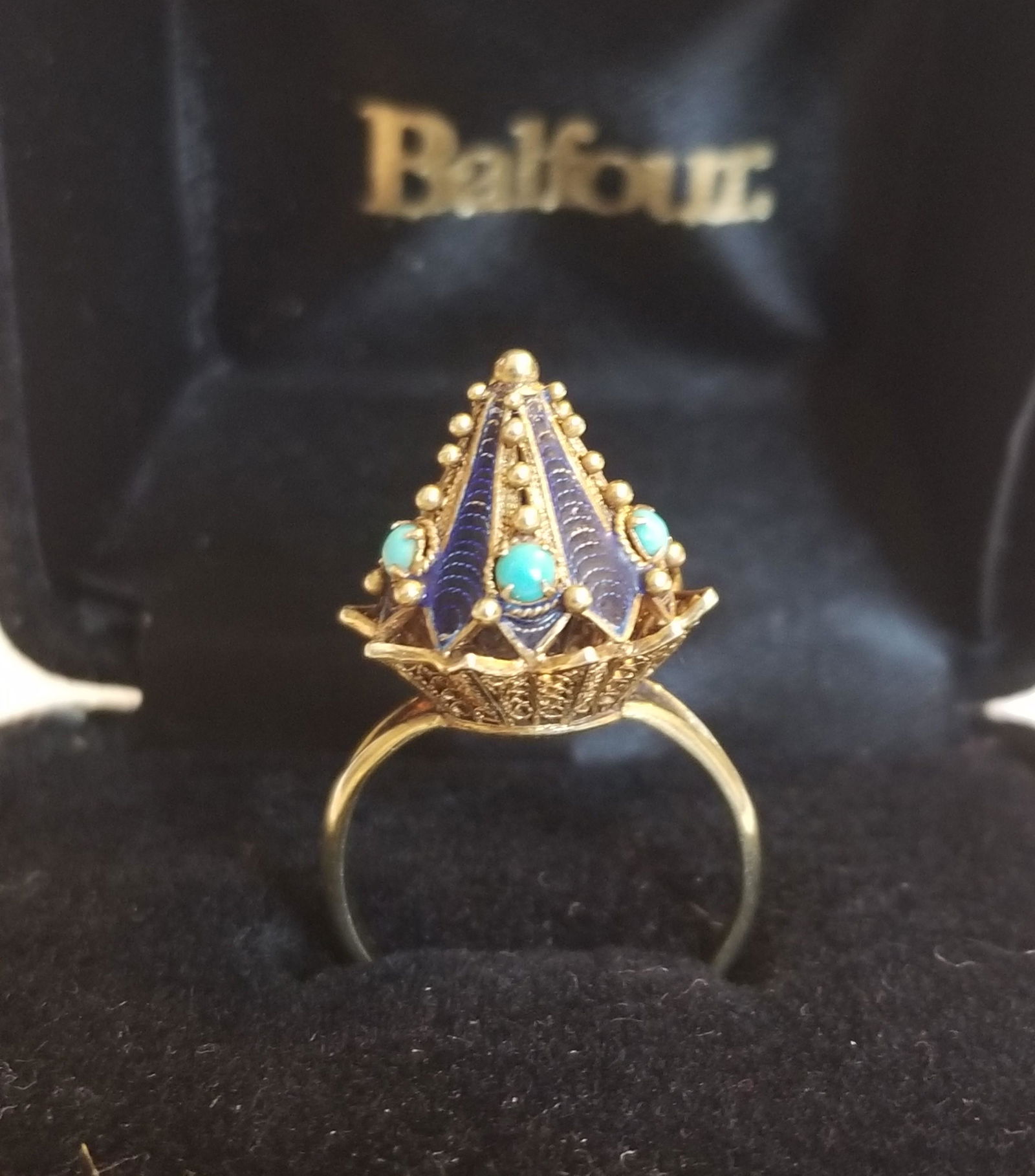 Unique 14 KT Gold, Enamel and Turquoise Ring (1 of 9)