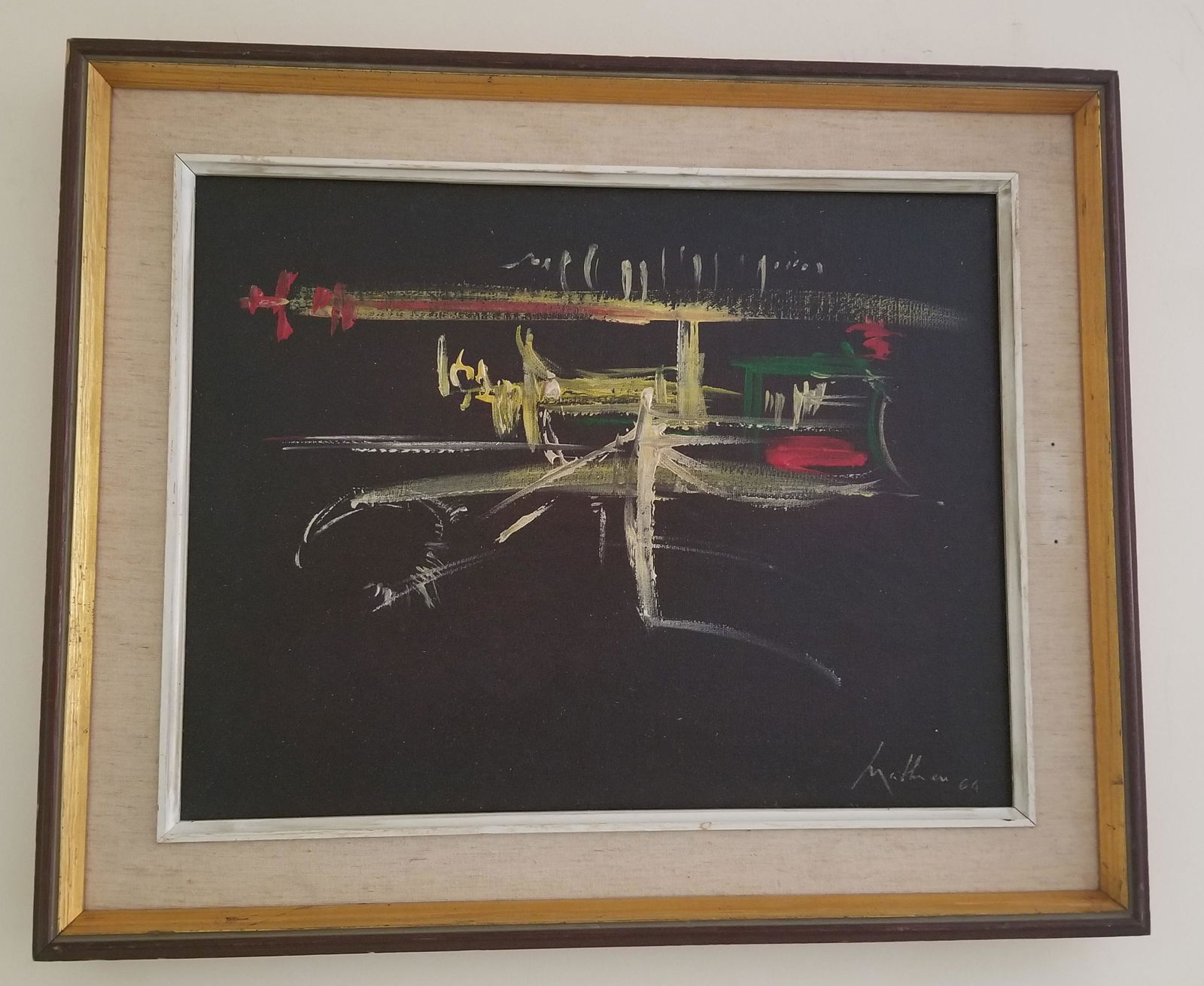 Georges Mathieu Oil Canvas 1964: Attributed to Georges Mathieu. It does not have a COA. Oil canvas. Excellent abstract art painting, beautiful colors. Painting in inches: 18 x 14. All authorship of items in this catalog are described