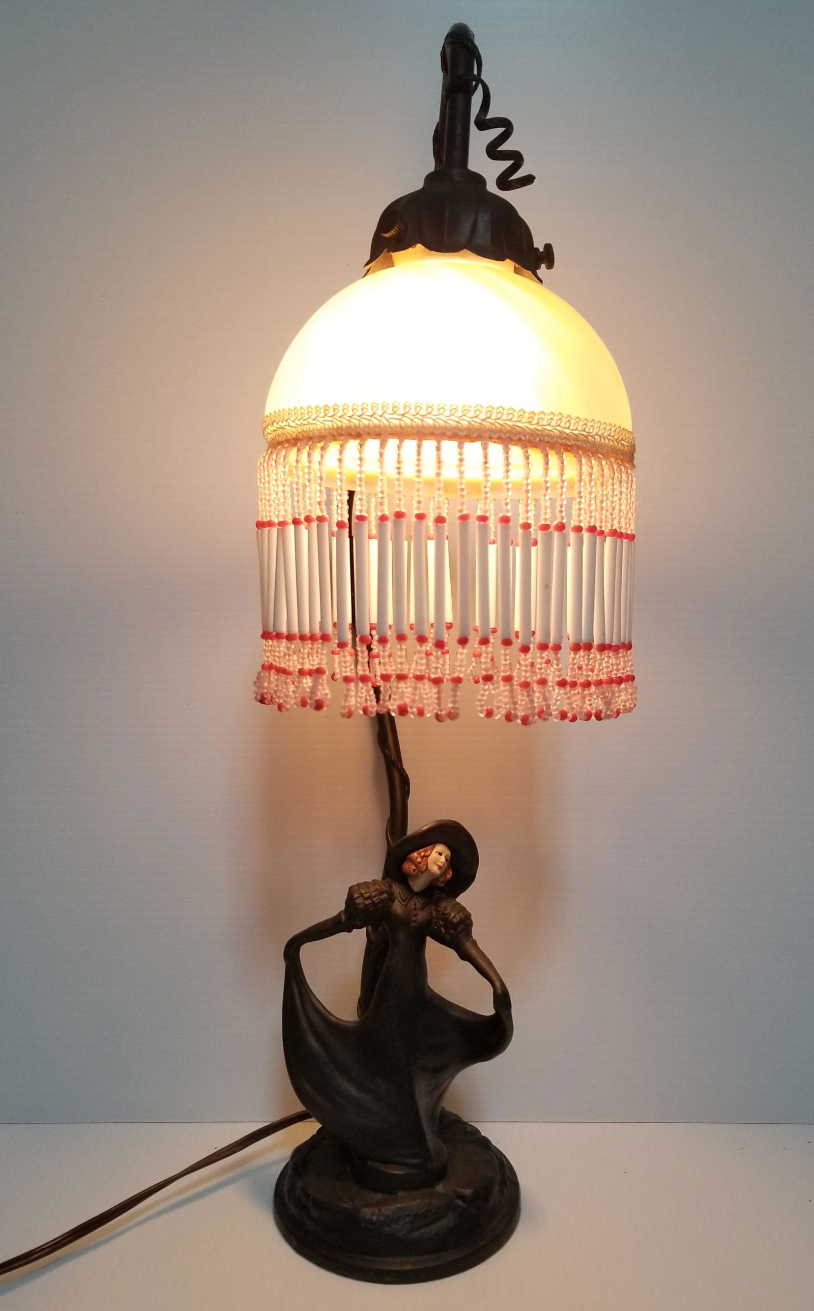 Beautiful Lady Victorian Glass Shade Table Lamp (1 of 6)