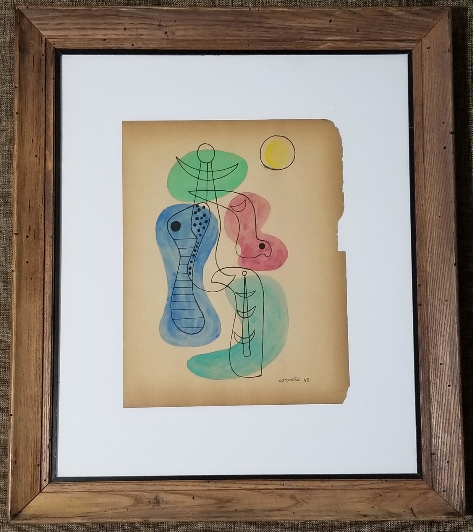 Mario Carreno 1948 Mixed Media on Paper: Mario Carreno 1948 mixed media. Floating mounted. Provenance: private collection, this painting was bought in the 90s from Roberto Fernandez, and it was later taken from Cuba by its owner. It has a CO