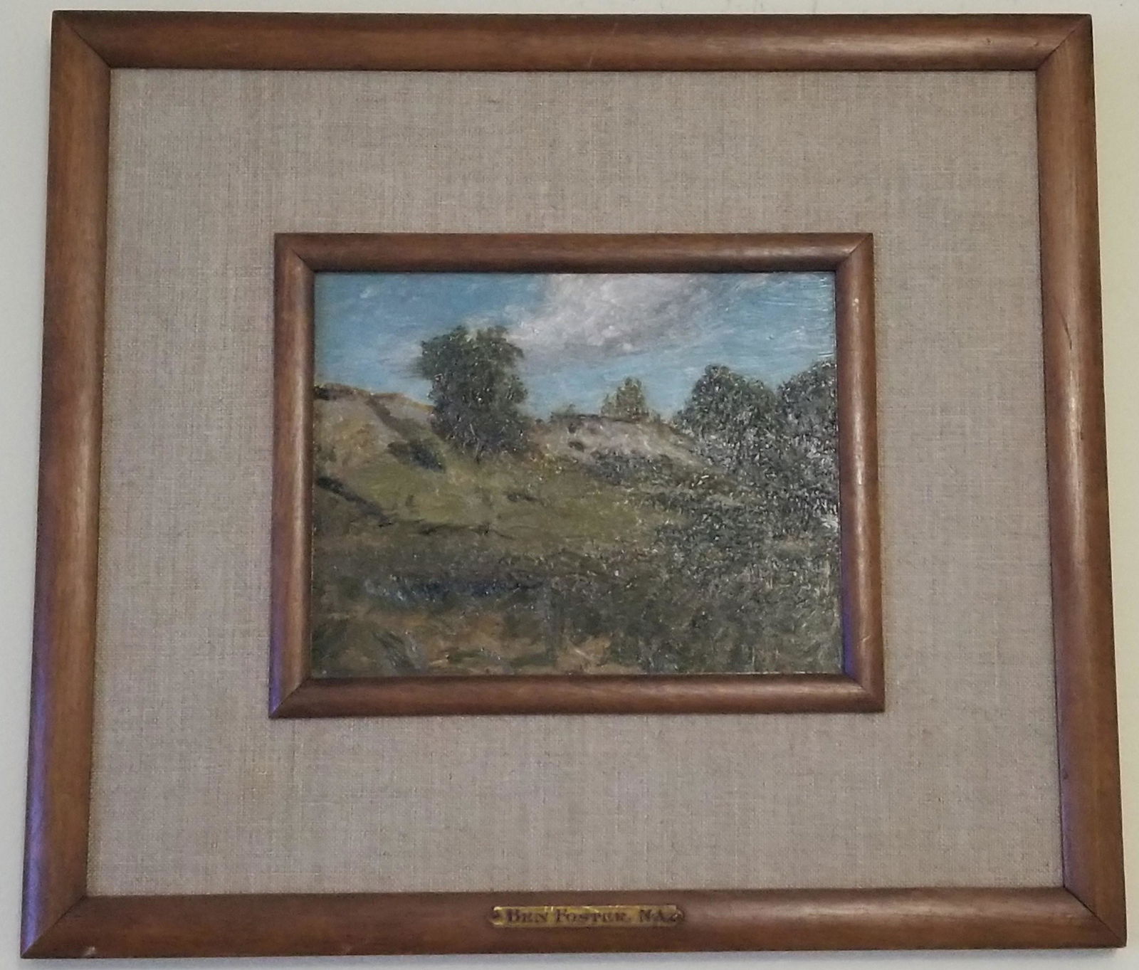 Ben Foster Original Oil on Board: Ben Foster original painting, restored and certified by Glenn Long Gallery. Provenance: private collection. Biography: Ben Foster was born in North Anson, Maine on July 31, 1852. He lived in Cornwall