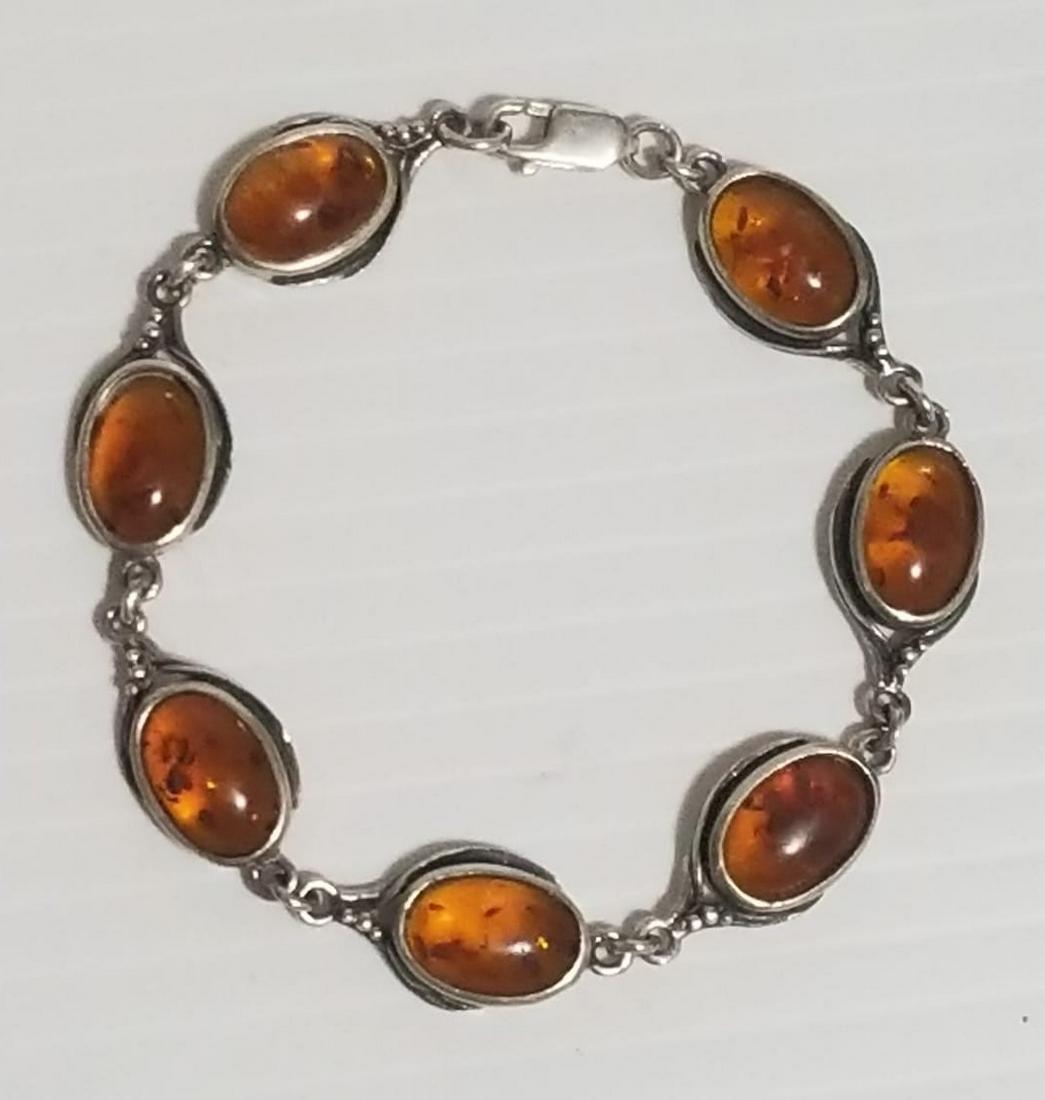 Antique 925 Sterling Genuine Amber Bracelet (1 of 3)