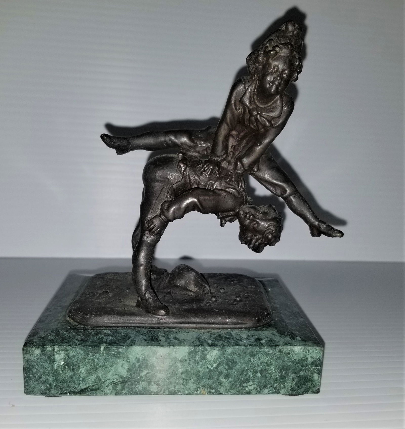 Boy and Girl Bronze and Marble Sculpture (1 of 4)