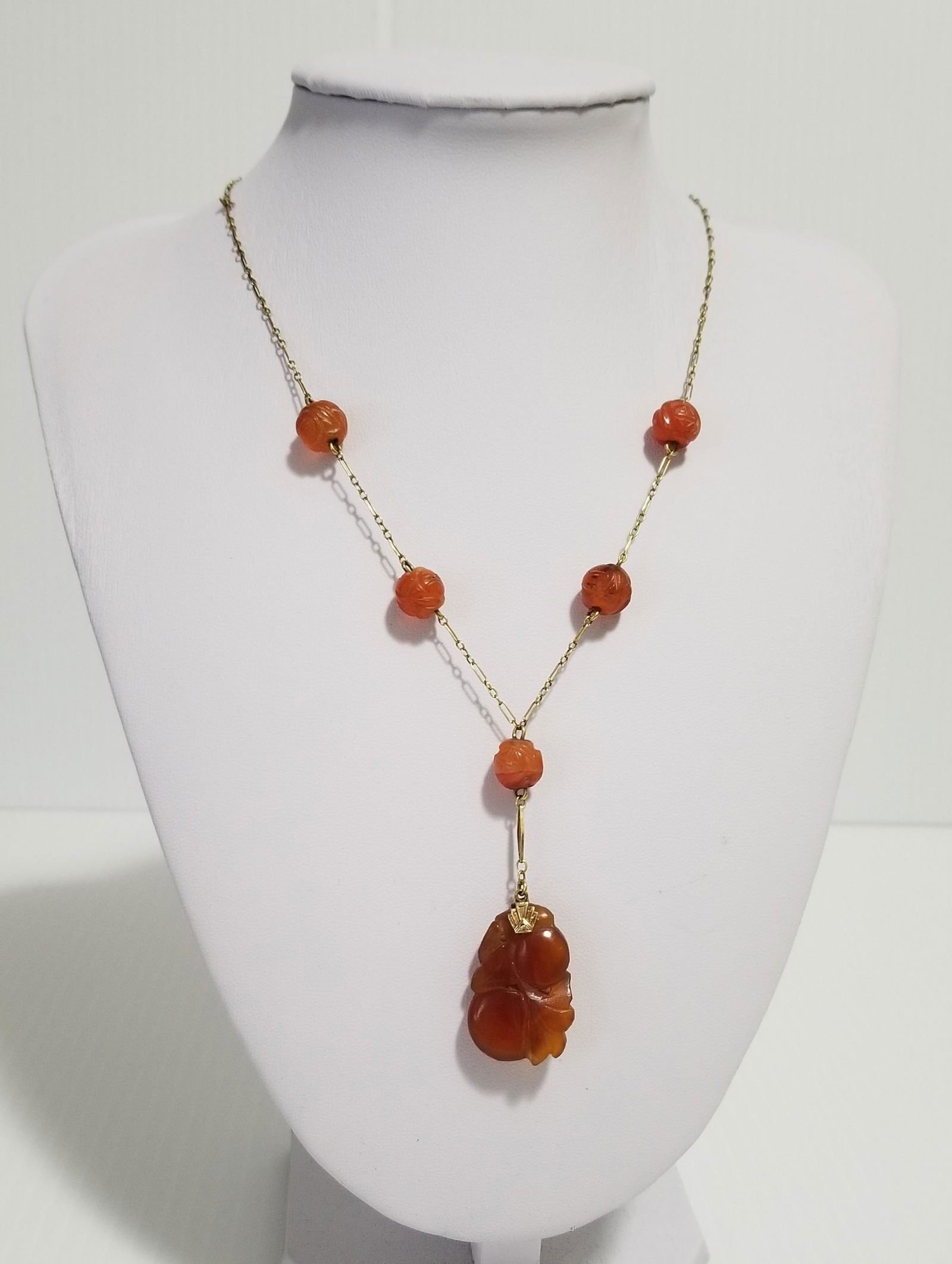 Antique Hand Carved Jade 14 KT Gold Necklace (1 of 6)