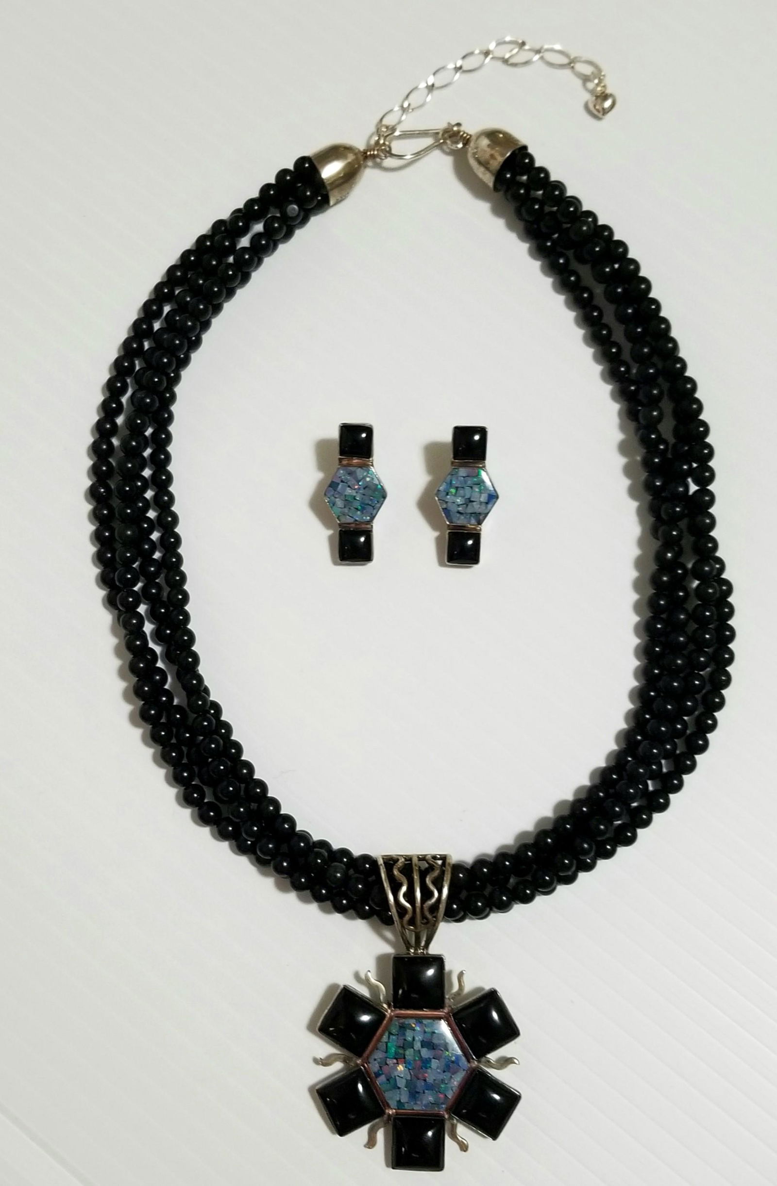 Nice 925 Black Onyx Necklace and Earrings Set (1 of 9)