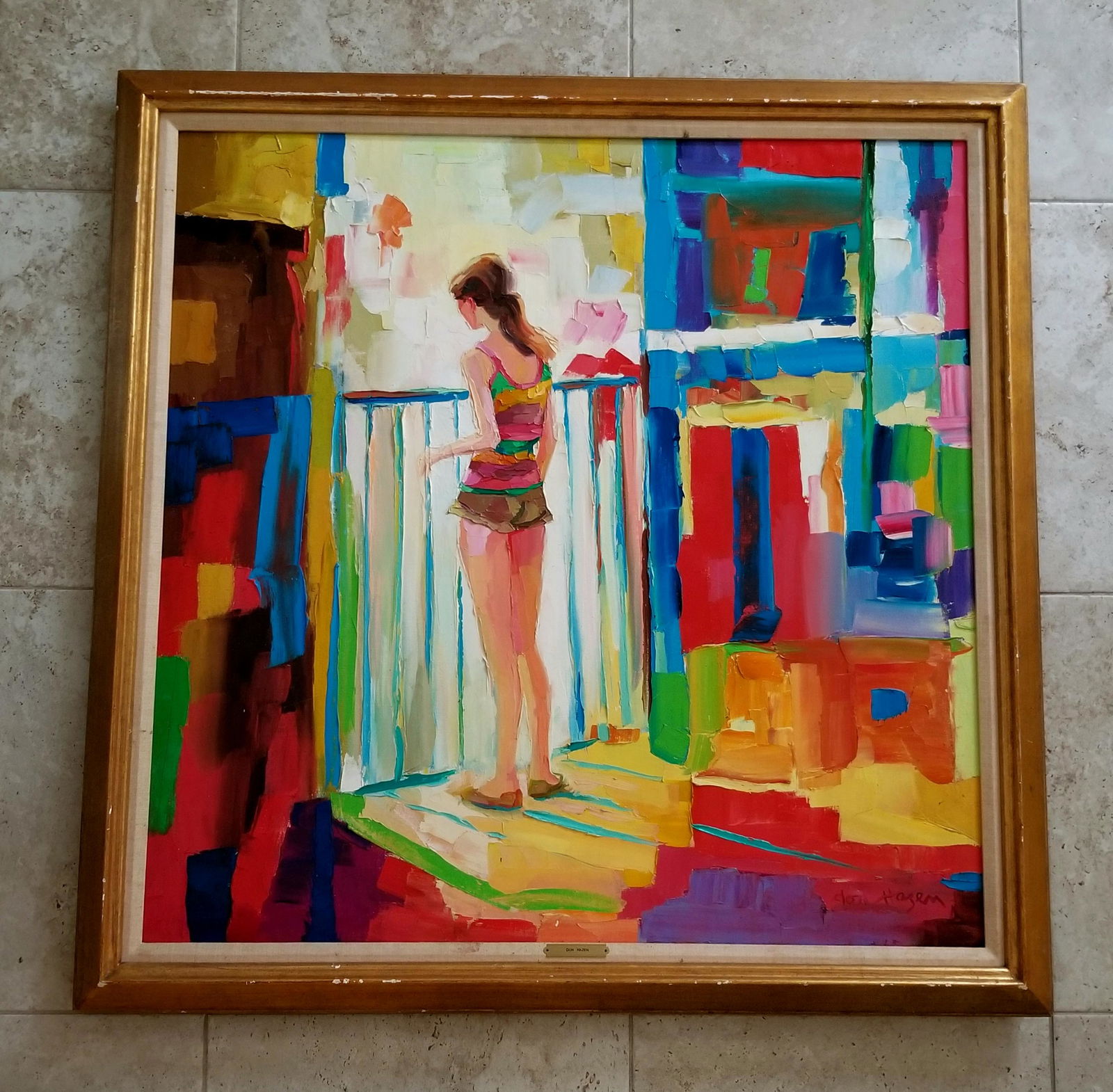 Don Hazen Woman on a Balcony Oil Canvas (1 of 4)