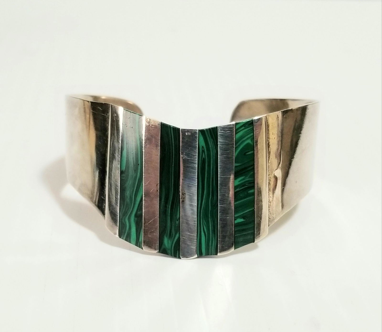 Vintage Taxco Malachite 925 Cuff Bracelet (1 of 6)