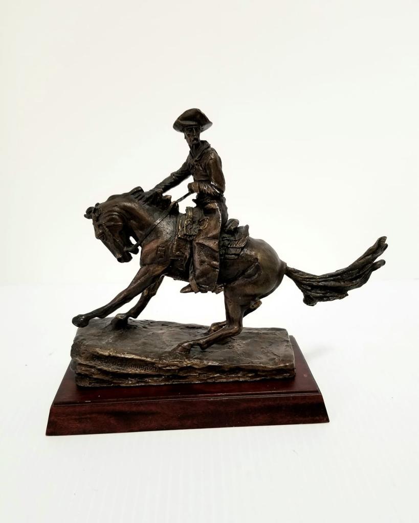 Frederic Remington The Cowboy Bronze Sculpture: Frederic Remington, title: The Cowboy, bronze sculpture, nice details, signed, 7 x 6 1/4 x 3 1/4 inches