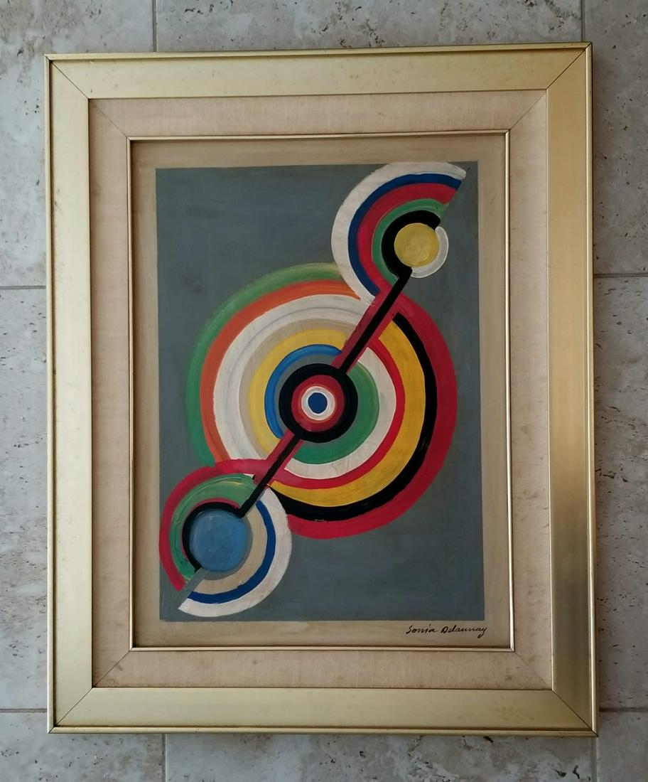 Sonia Delaunay Oil Board: Attributed to Sonia Delaunay, it does not have a COA. Medium: private owner. 25 x 31 inches. Provenance: private owner. Biography: Sonia Delaunay was born in the Ukraine in 1885 and raised in St. Pete