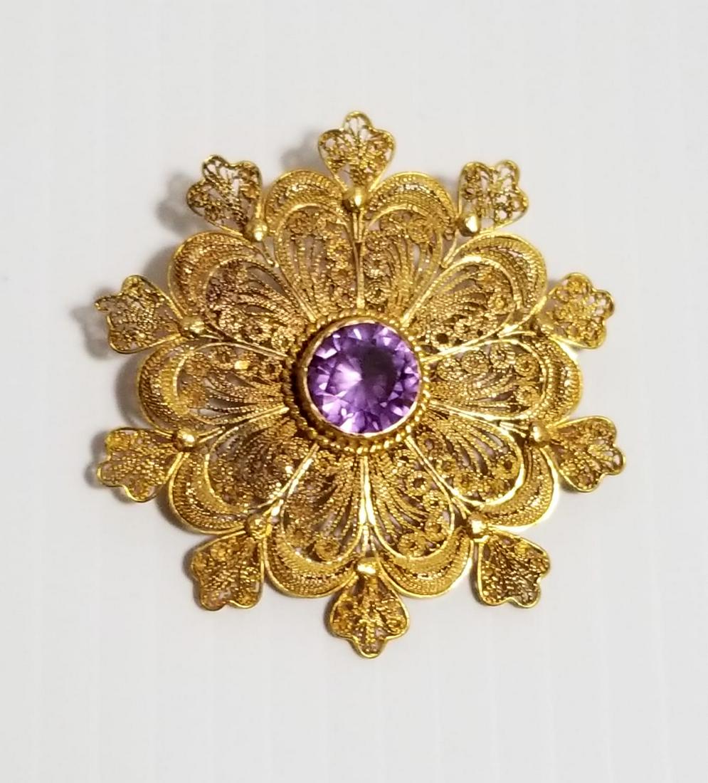 Vintage Gold Filled Filligree Amethyst Pendant (1 of 3)