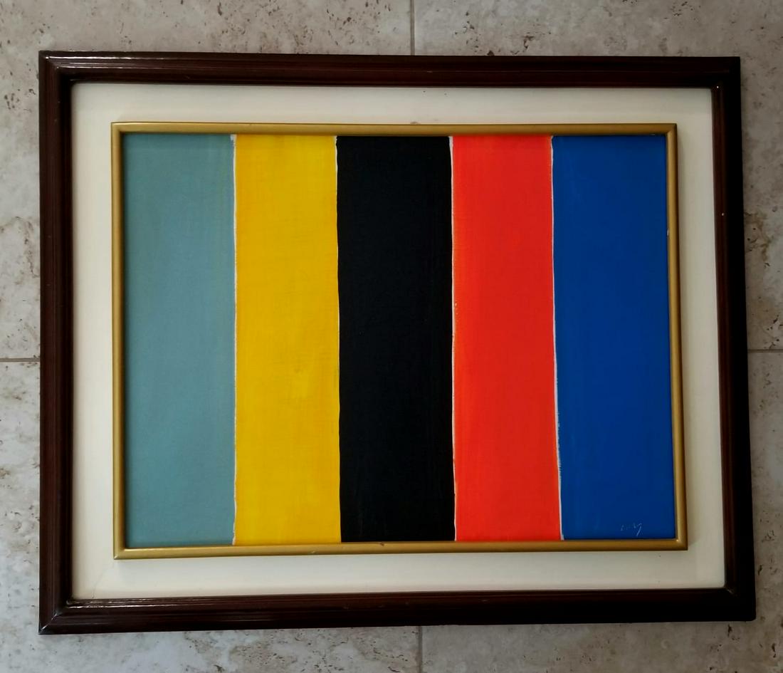 Ellsworth Kelly Acrylic Canvas: Attributed to Ellsworth Kelly, it does not have a COA. Medium: acrylic canvas, 31 x 25 inches. Provenance: private owner. Biography: Minimalist painter and sculptor, Ellsworth Kelly explains, "By remo