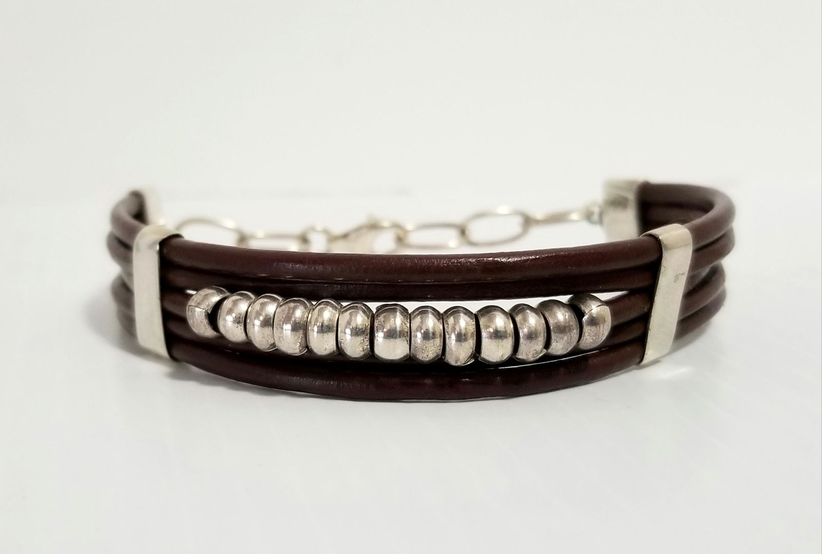 Beautiful 925 Sterling Brown Leather Bracelet (1 of 4)