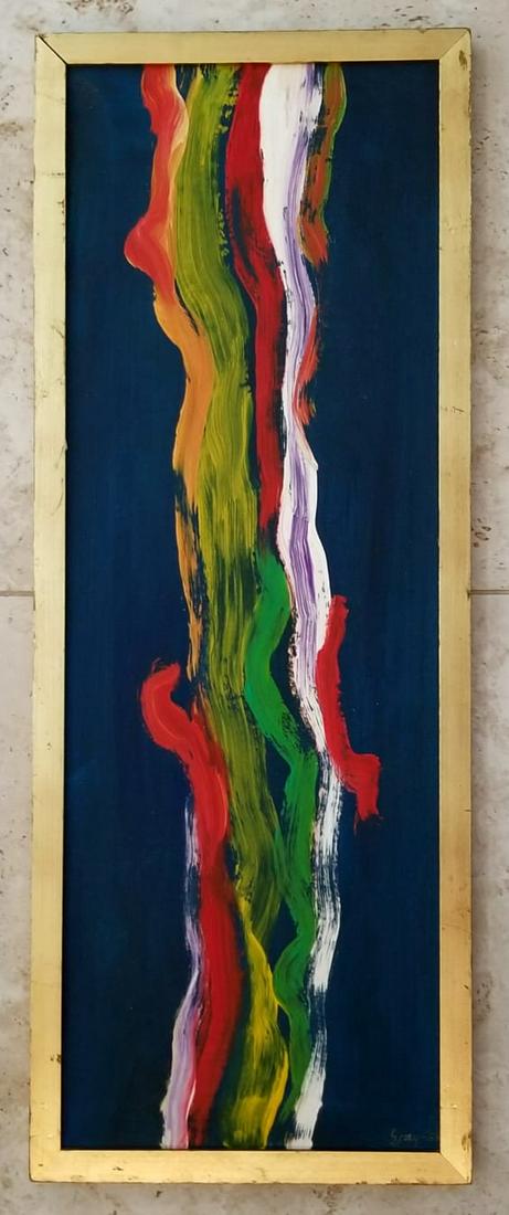 Cleve (Ginsburg) Gray Acrylic Canvas 1968: Attributed to Cleve Gray, it does not have a COA. Medium: acrylic canvas. Beautiful abstract, nice multicolored details. 35.5 x 13.5 inches. Provenance: private owner. Biography: Abstract painter Clev