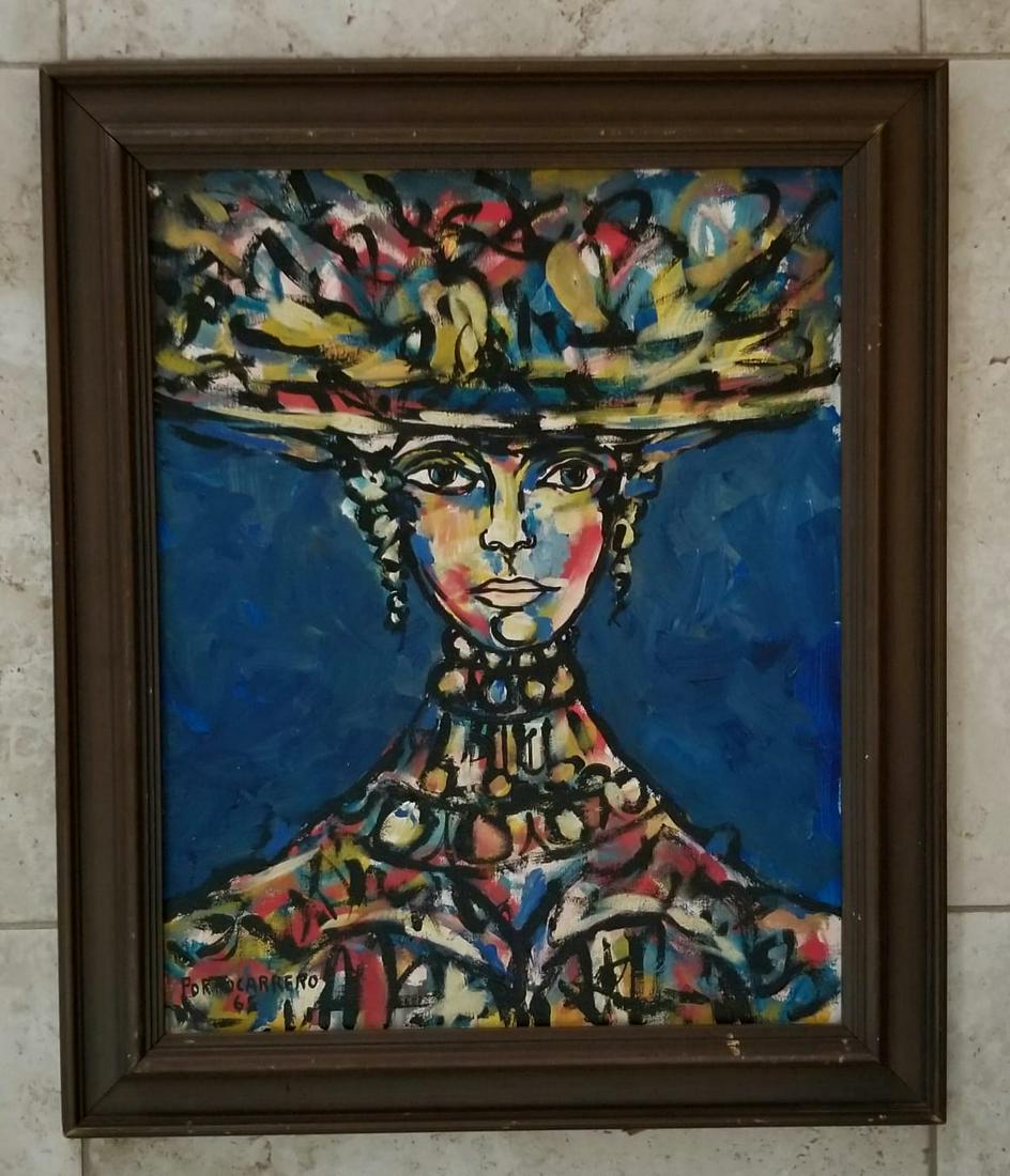 Rene Portocarrero Oil Canvas: Attributed to Rene Portocarrero, it does not have a COA. Medium: oil canvan, beautiful lady. 24 x 20 inches. Provenance: private owner. Biography: Rene Portocarrero was a Cuban artist born in the neig