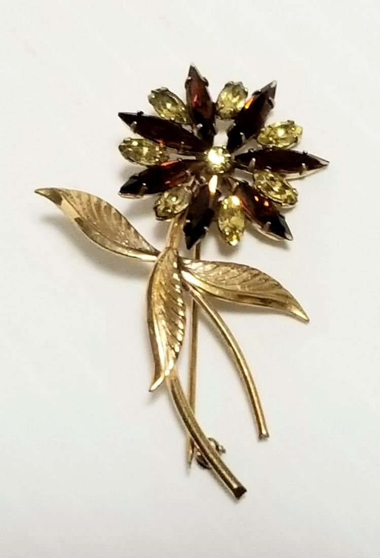VTG 12 KT Gold Filled Stones Crystal Flowers Pin Brooch (1 of 3)