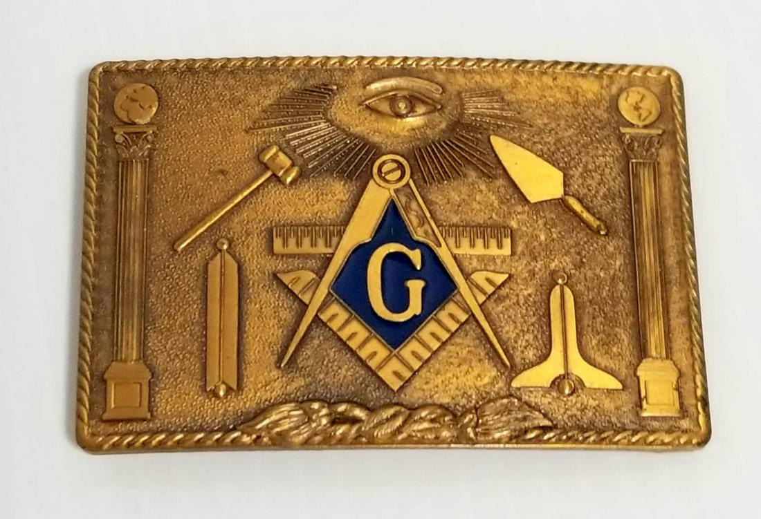 Vintage Bronze Enamel Masonic Belt Buckle 1978 (1 of 3)