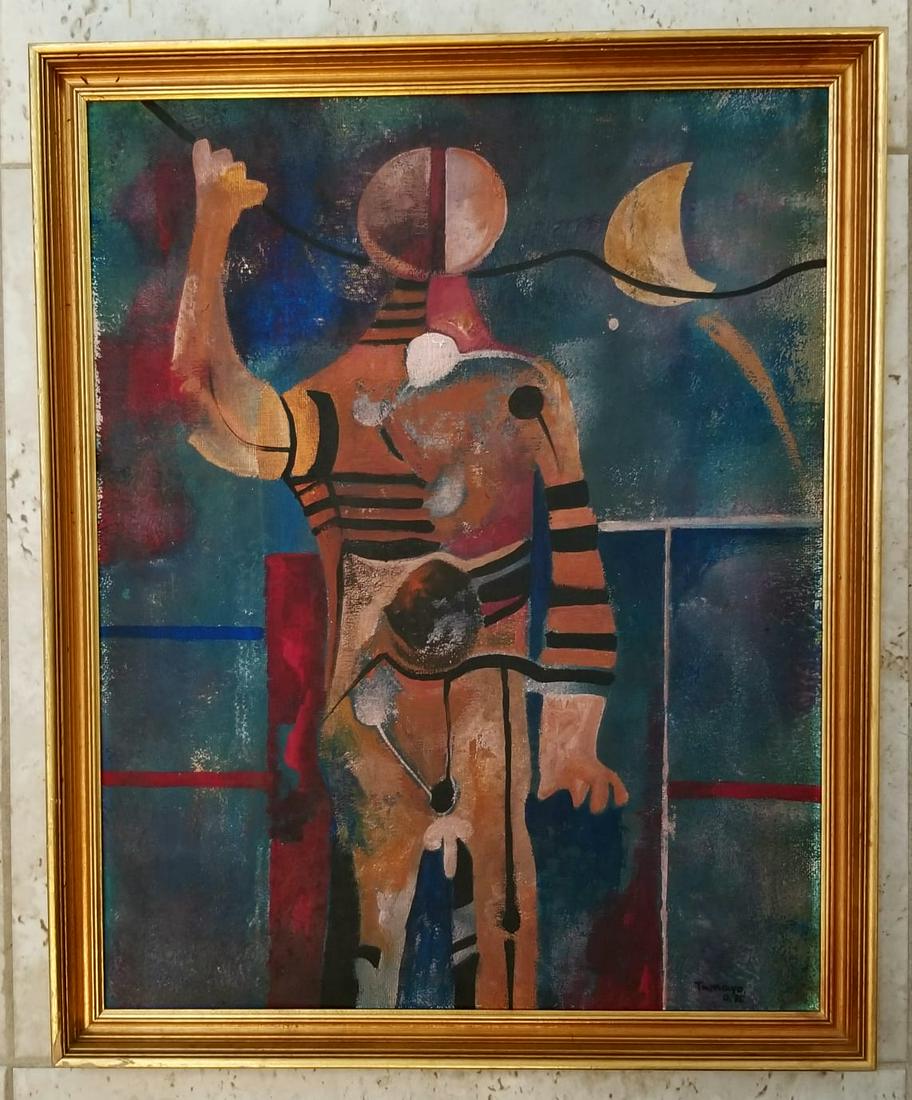Rufino Tamayo Mixed Media on Board 1975: Attributed to Rufino Tamayo, it does not have a COA. Medium: mixed media on board. Nice abstract figurative art painting, excellent details, 21 x 17 inches. Provenance: private owner. Biography: Rufin