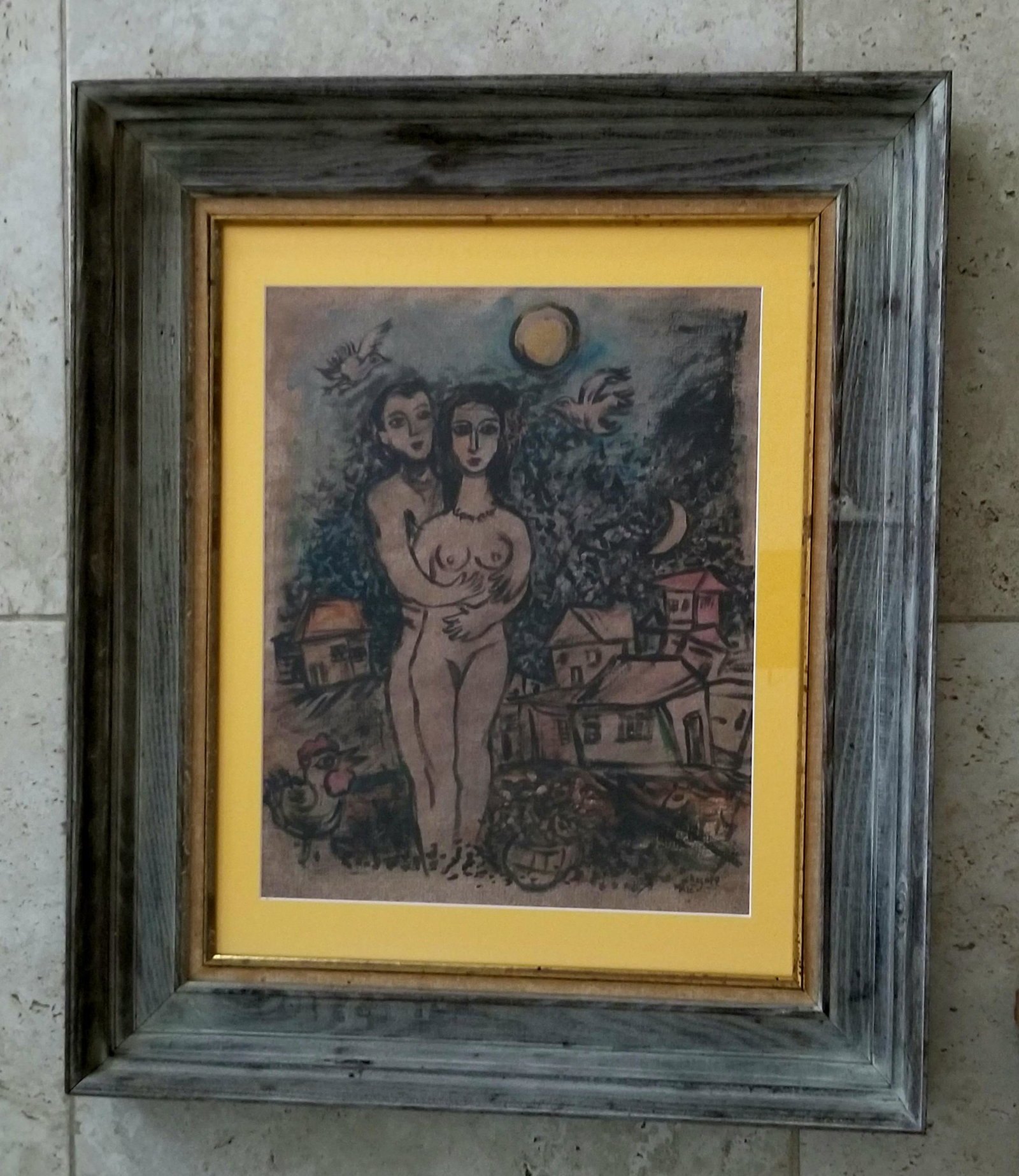 Marc Chagall Mixed Media Paper: Attributed to Marc Chagall, it does not have a COA. Medium: mixed media, 26 x 22 inches. Provenance: private owner. Biography: Marc Chagall was born on July 7, 1887, in Vitebsk, Russia, to a close kni