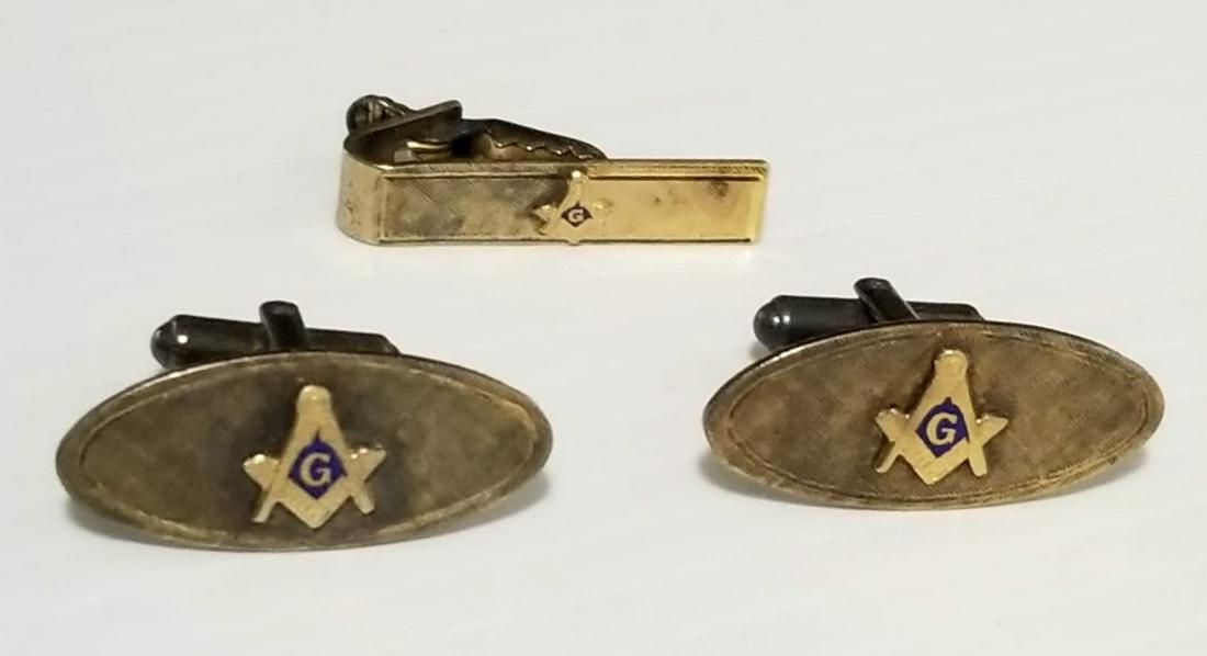 Vintage Masonic Sterling Cuff Links Tie Clip (1 of 7)