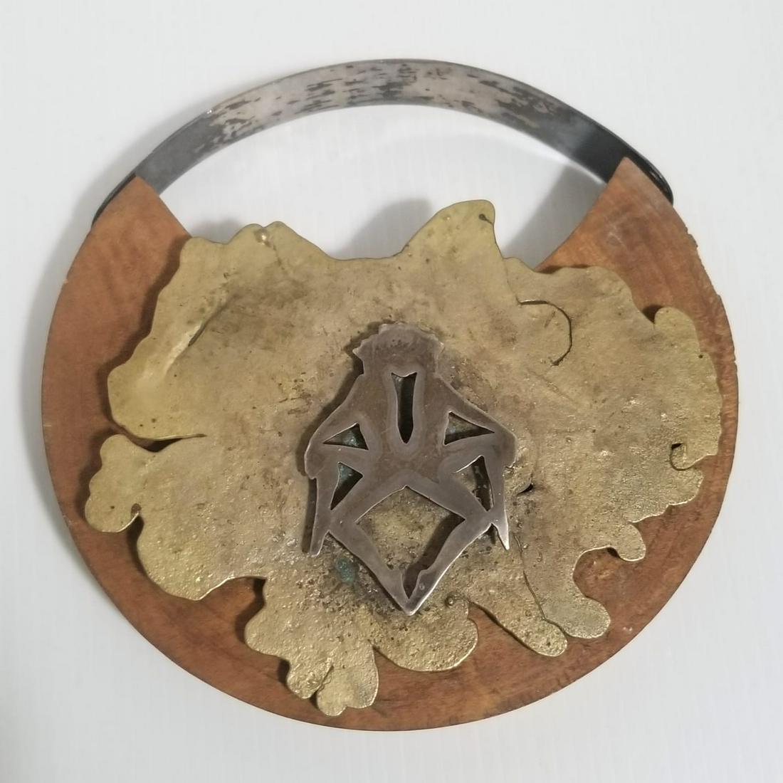 Vintage Modernist Silver and Brass Wood Sculpture: Vintage nice ladies silver brass and wood, hand made sculpture for wall, 7 3/4 x 1 1/2 inches