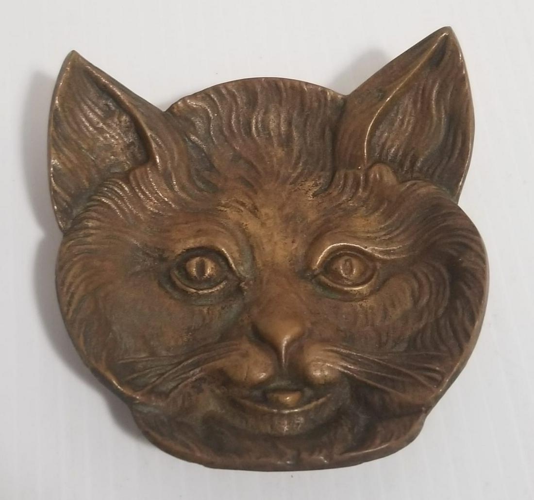 Vintage Bronze Cat Face Ashtray Sculpture (1 of 2)