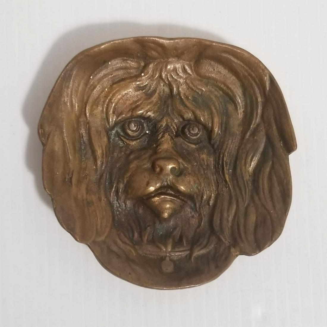 Vintage Bronze Dog Face Ashtray Sculpture (1 of 2)