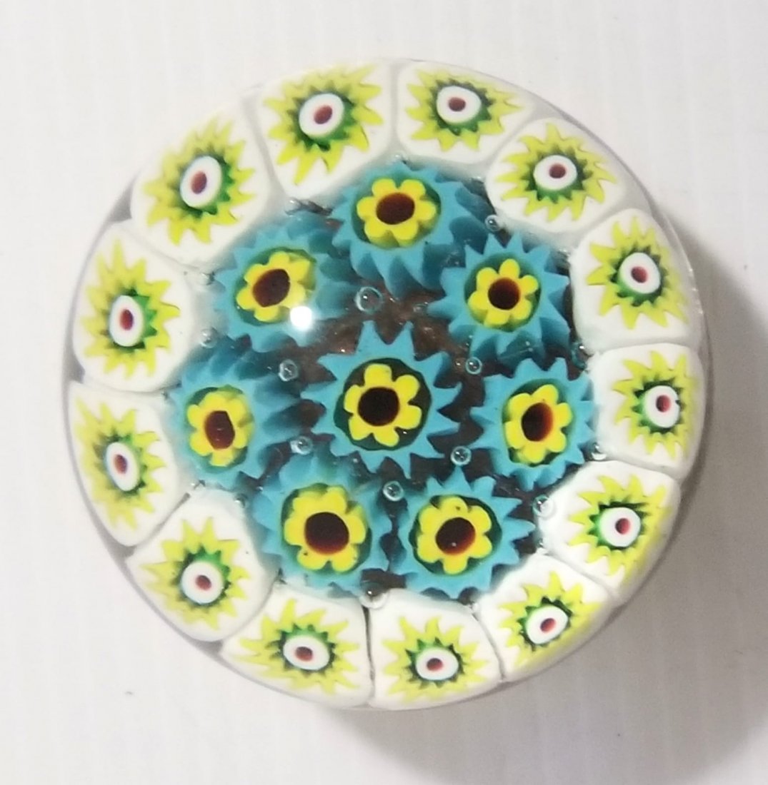 Vintage Nice Flowers Blue, White and Yellow Paperweight (1 of 5)