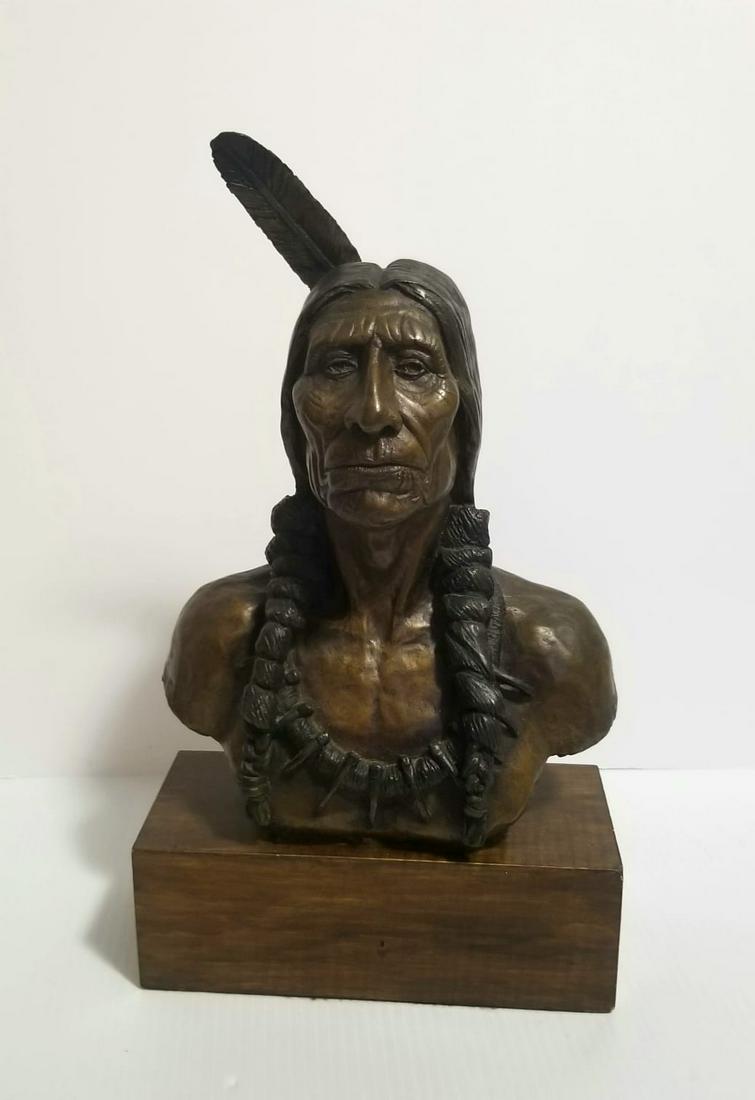 Wayne Lewis 1976 Bronze and Wood Base Indian Cacique (1 of 7)