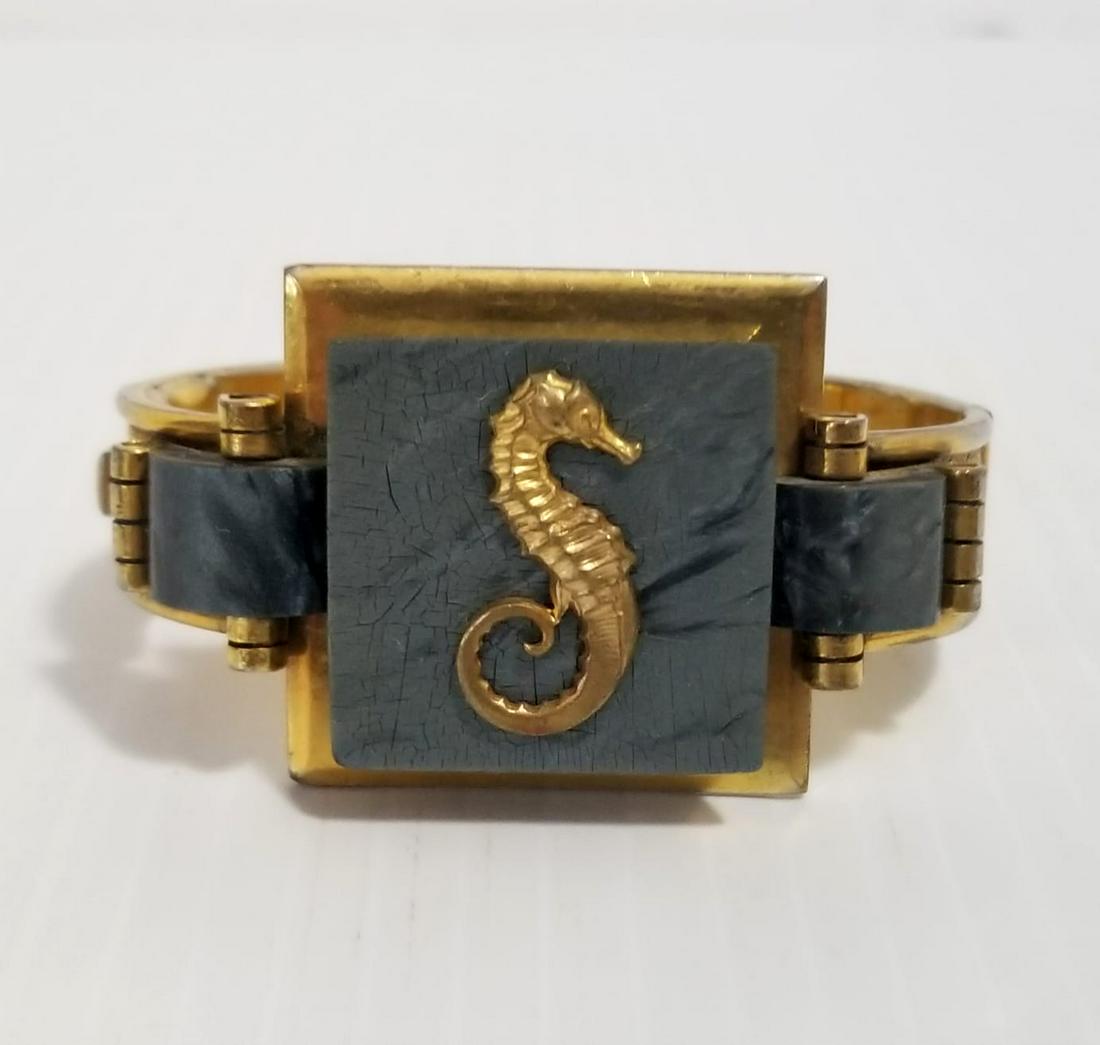 Art Deco Green Stone Seahorse Fabon Paris Bracelet (1 of 4)