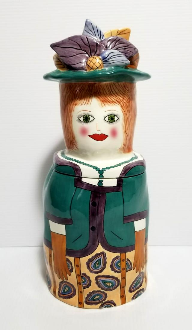 Susan Paley Cookie Jar By Ganz Jeanette: Beautiful Susan Paley cookie jar by Ganz Jeanette, nice modernist multicolor ceramic, 14 1/4 x 6 inches