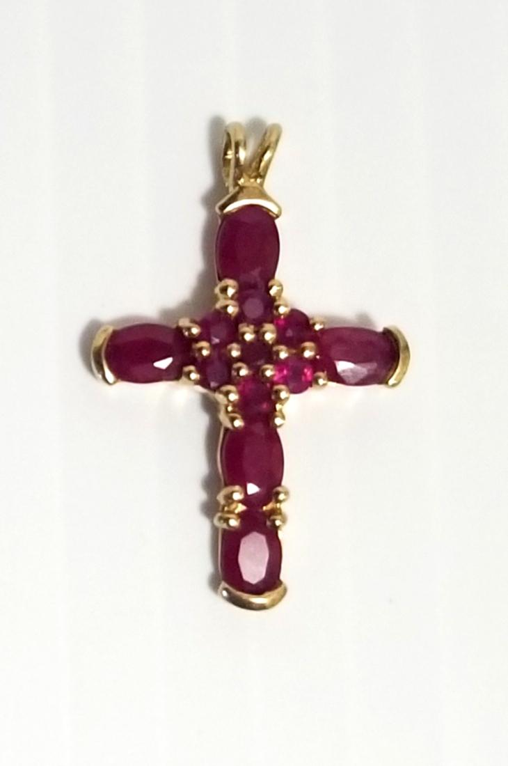Nice 14 KT Red Ruby Crucifix Pendant (1 of 5)