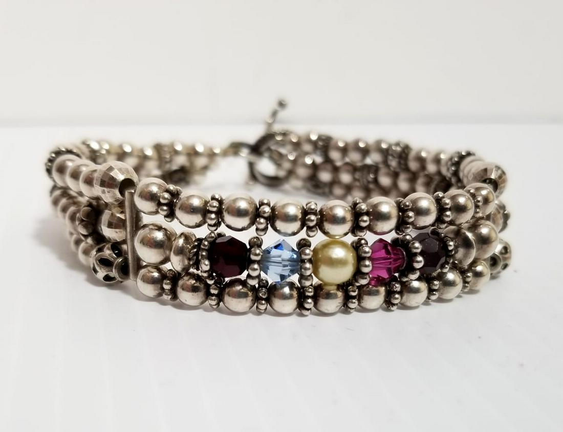 Beautiful Sterling Silver Stones Pearl Bracelet (1 of 7)