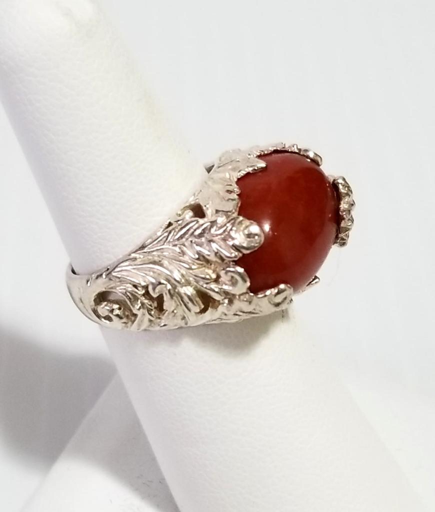 Beautiful Sterling Silver Oval Peach Agate Ring (1 of 6)