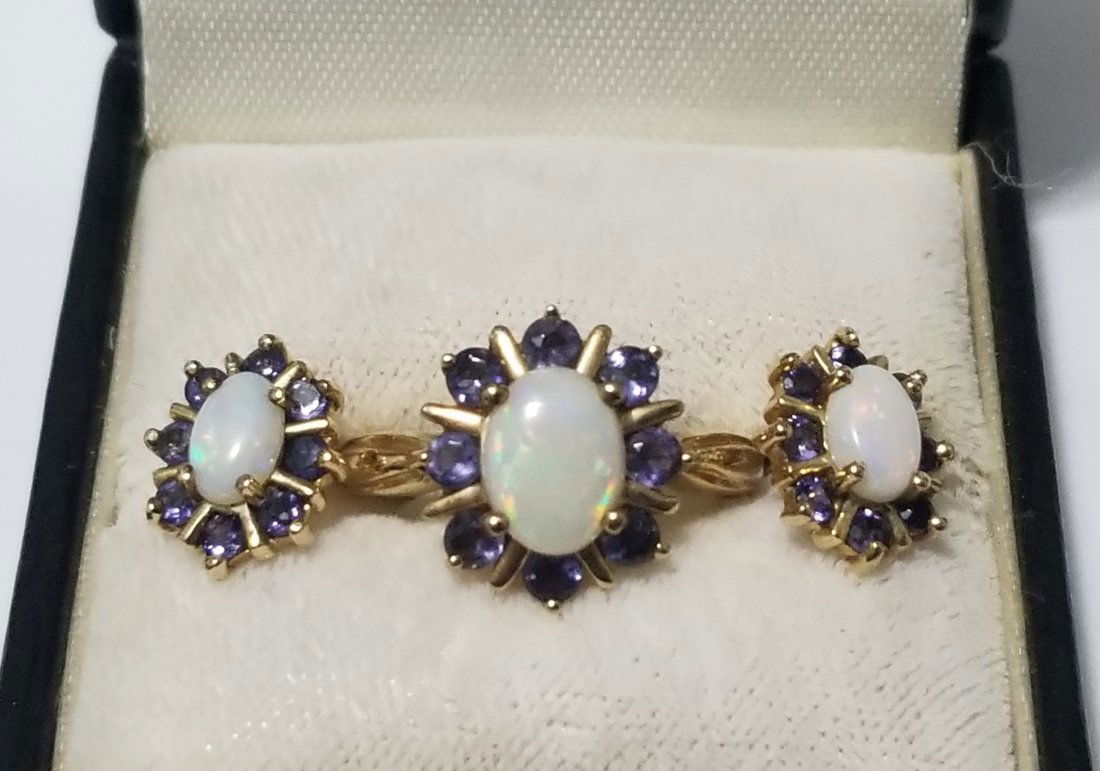 Vintage 10 KT Gold Opal and Tanzanite Earrings and Ring (1 of 16)