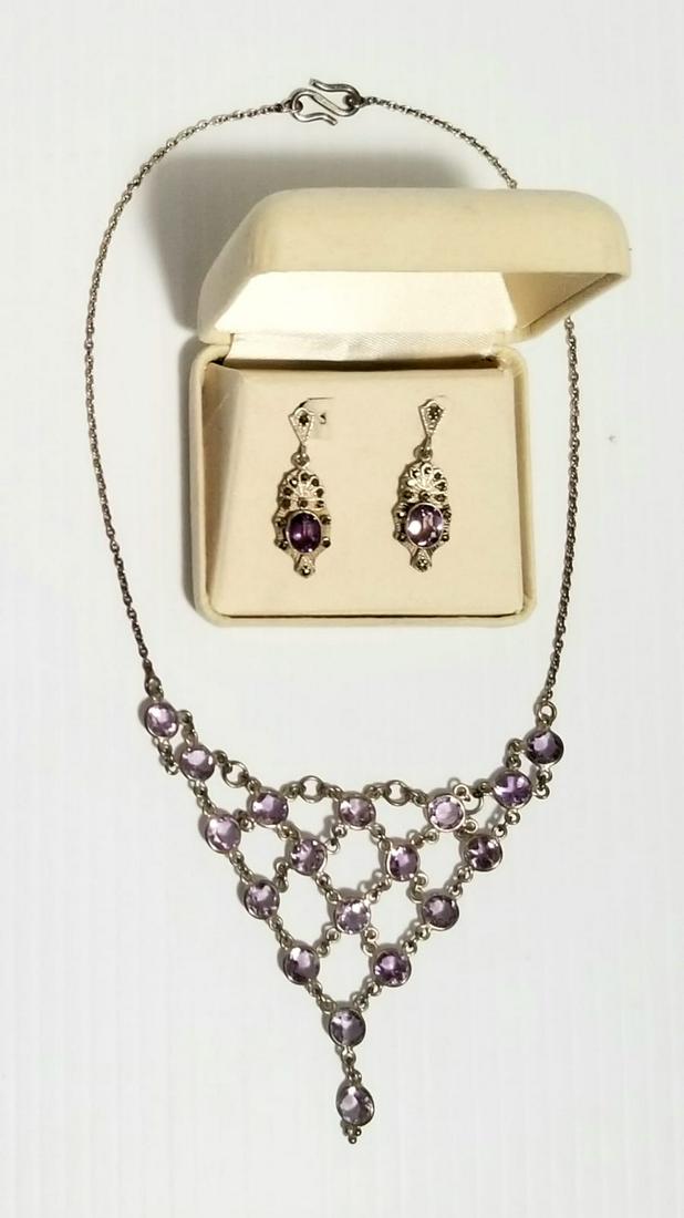 Beautiful 925 Sterling Amethyst Earrings and Necklace (1 of 9)