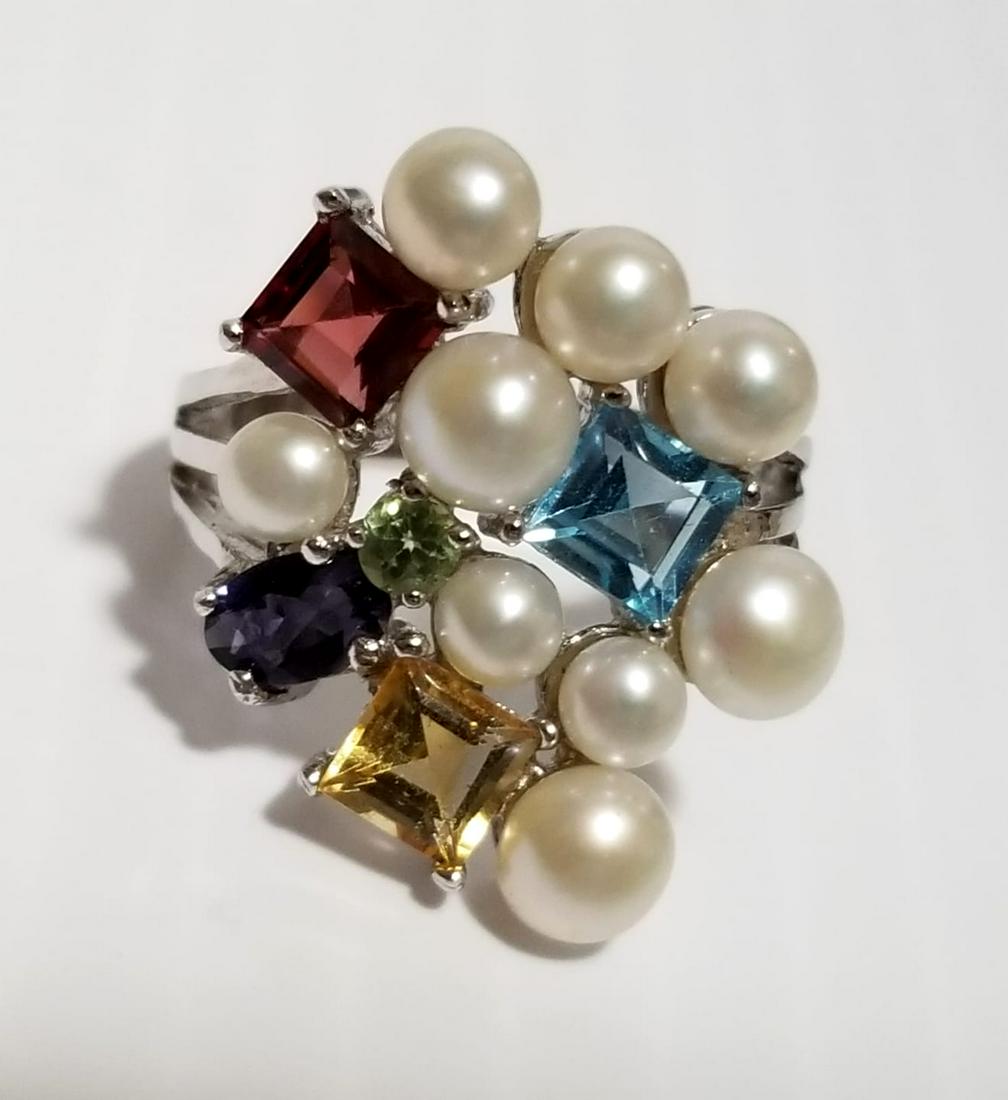 Beautiful 925 R.S. Multicolors Pearl Stones Ring (1 of 4)