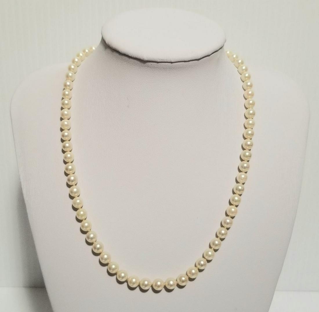 Mikimoto Cultured Pearl 750 Gold Necklace: Beautiful Mikimoto 5mm cultured pearl 750 18 kt gold necklace, 17.5 inches long, 3/4 inches clasp, original box