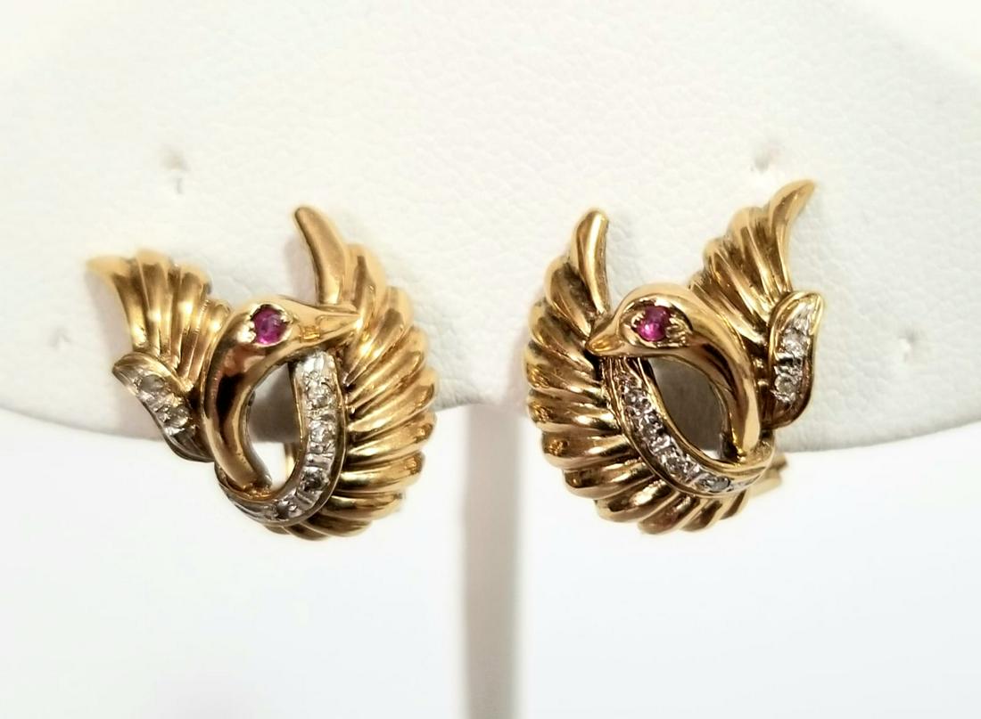 Beautiful Swan 14 KT Ruby and Diamonds Earrings (1 of 11)