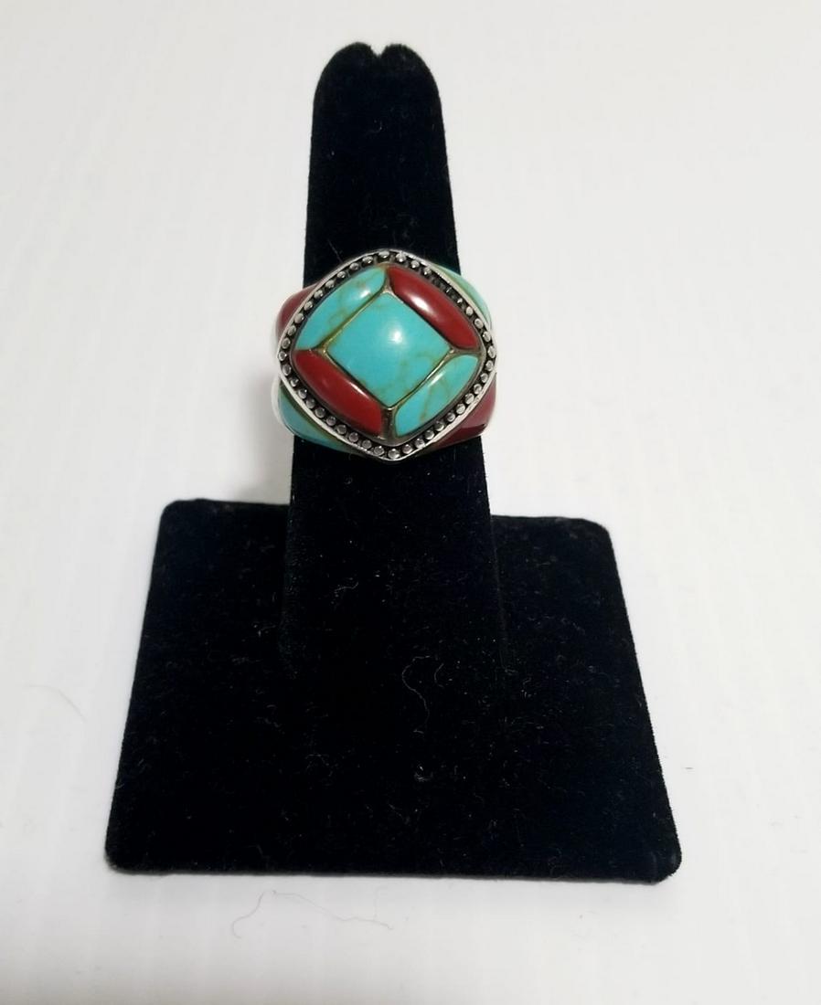 Amazing 925 Green and Red Turquoise Ring (1 of 6)