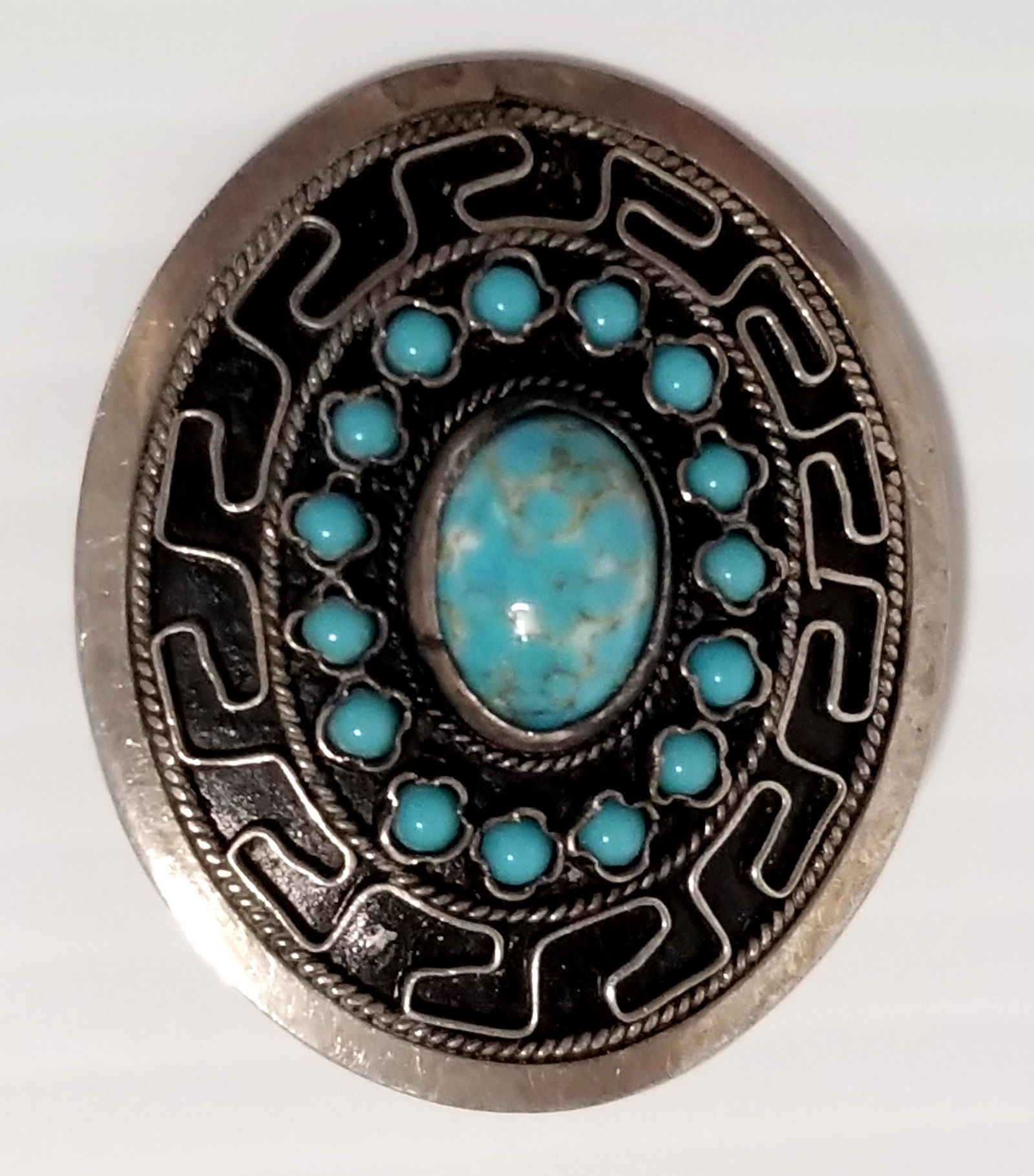 Beautiful Indian 1000 Silver and Turquoise Pendant Pin (1 of 2)