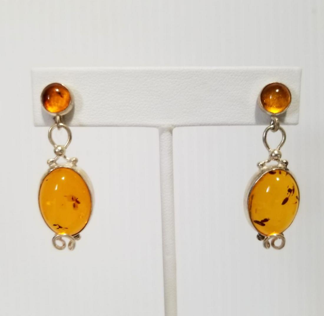 Nice 925 Sterling Silver Amber Earrings (1 of 5)