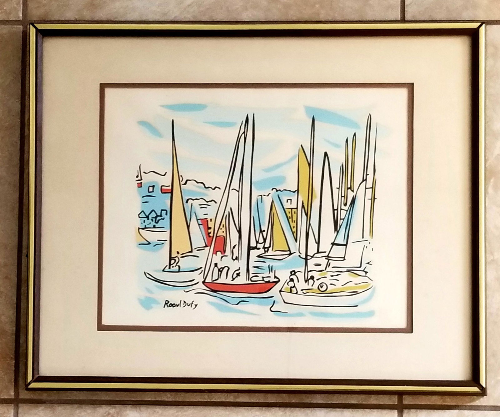 Raoul Dufy Silk Screen Sil Boats: Raoul Dufy beautiful vintage multicolor, 21 x 17 inches. Provenance: private owner. Biography: 1877 - 1953. Raoul Dufy was born on June 3, 1877 in Le Havre, France and studied at the Ecole des Beaux-A