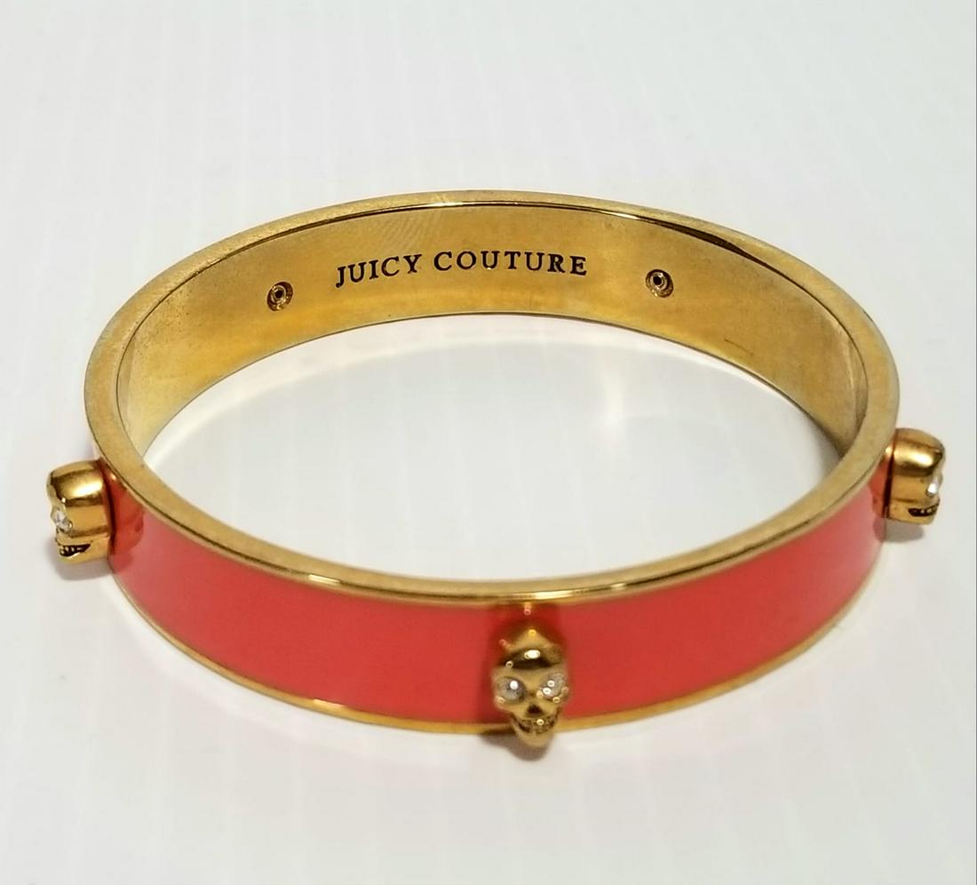 Nice Juicy Couture Caravel Enamel Cut Crystal Bracelet: Beautiful Juicy Couture caravel orange enamel clear cut crystal bracelet, 2 5/8 inches round diameter, gold tone