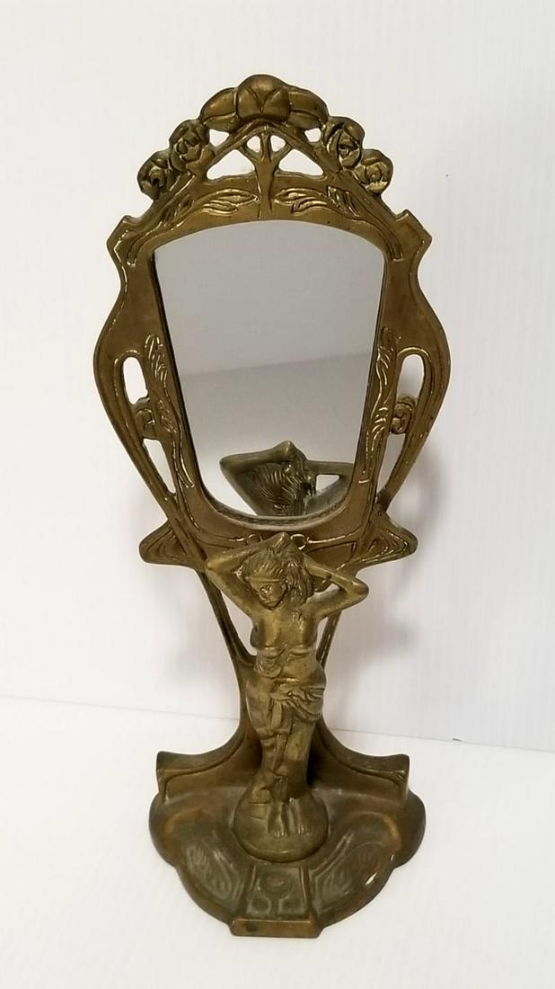 Vintage Brass Art Noveau Mirror Woman Figurine (1 of 4)